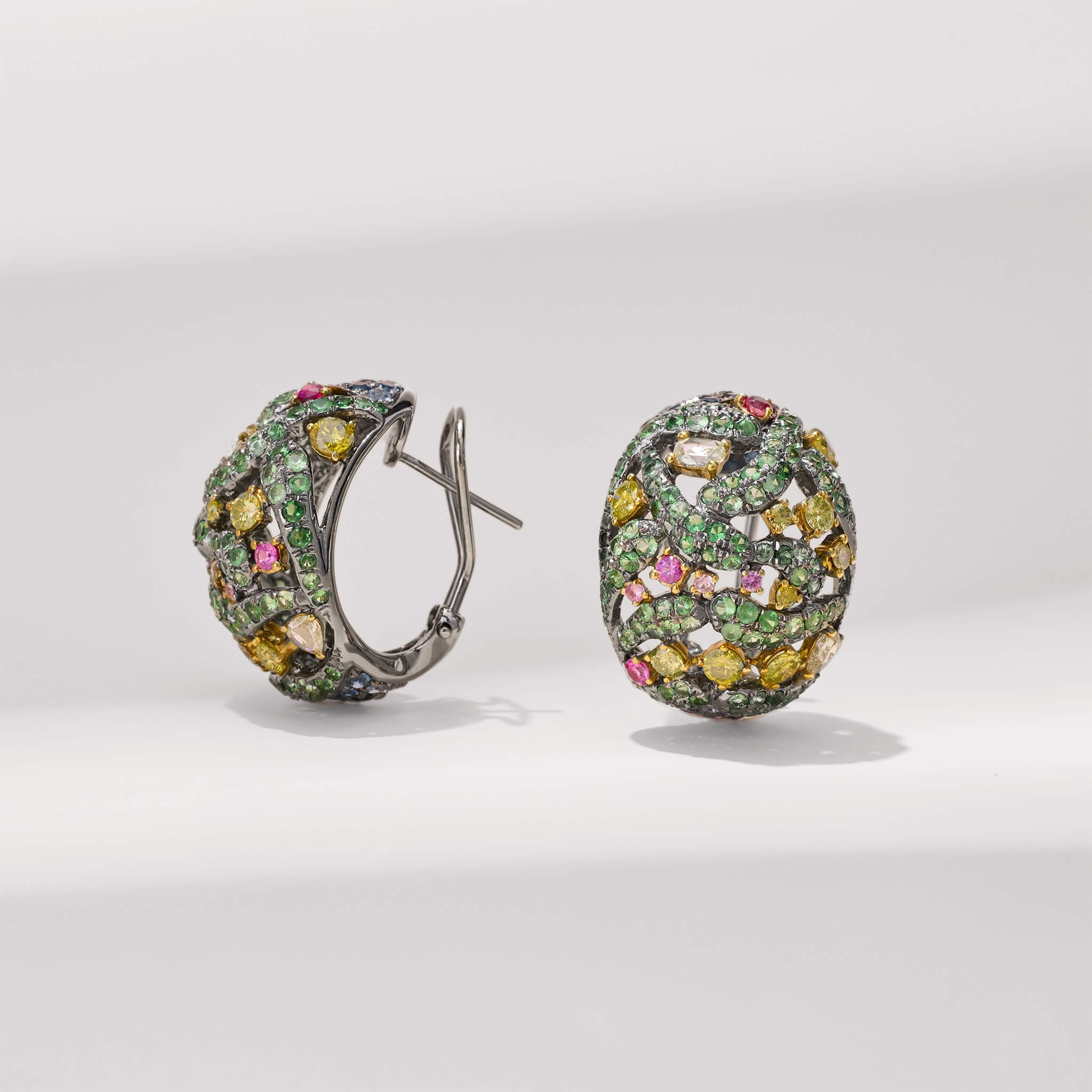 18K Gold Sapphire & Diamond Hoop Earrings