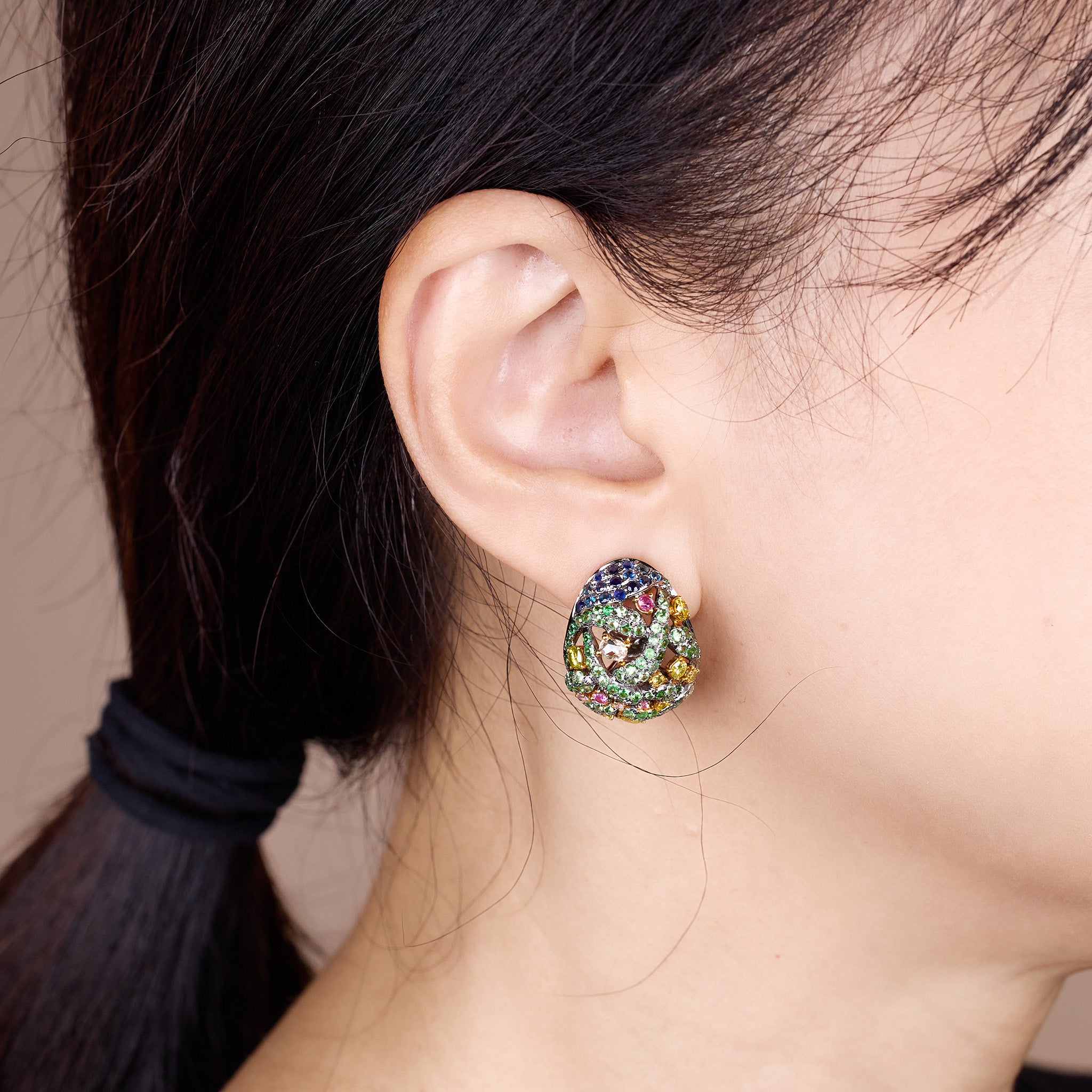 18K Gold Sapphire & Diamond Hoop Earrings