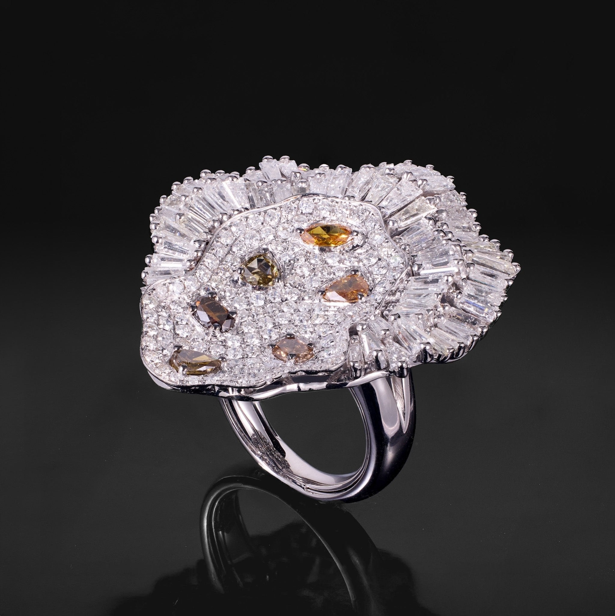 18K White Gold Art Deco Cocktail Ring with Natural Diamonds - Jewelry And Store