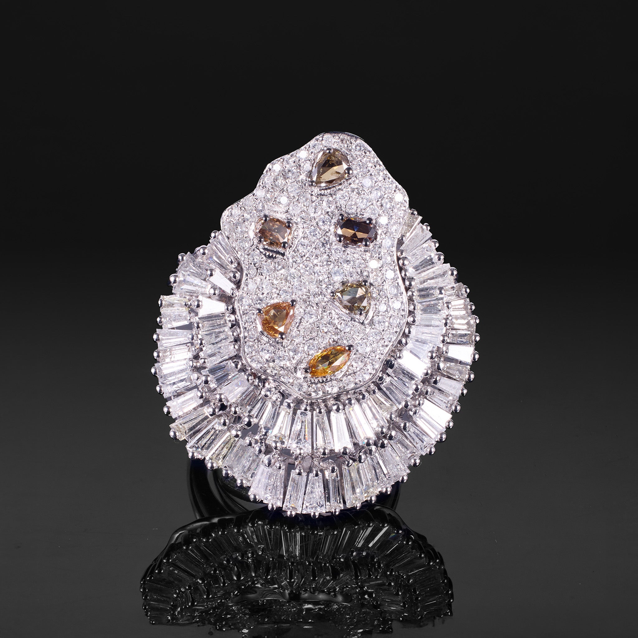 18K White Gold Art Deco Cocktail Ring with Natural Diamonds - Jewelry And Store