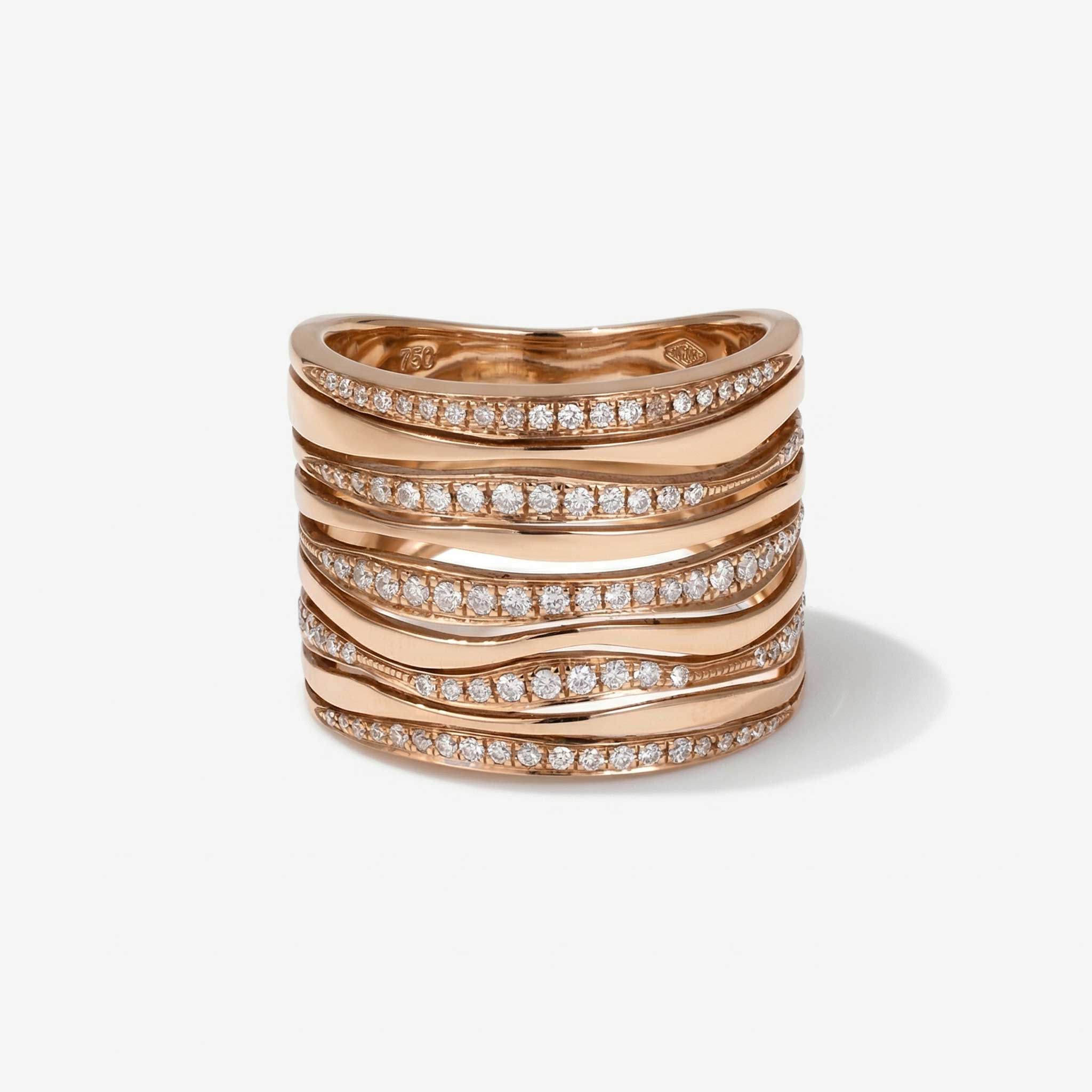 Natural Diamond Multi-Row Pave Band Ring 18K Gold - JewelryandStore