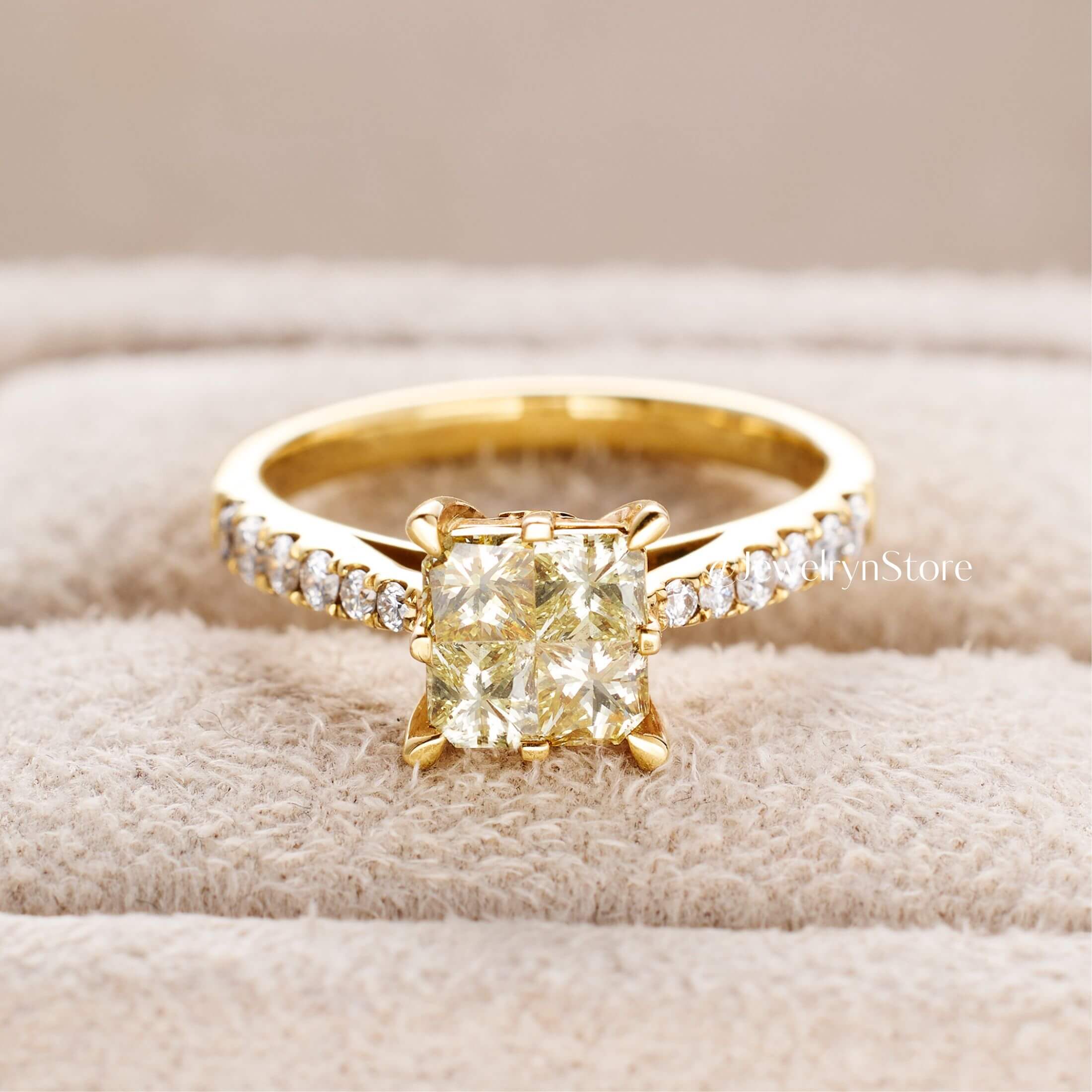 18K Yellow Gold Yellow Diamond Engagement Ring from JewelryAndStore