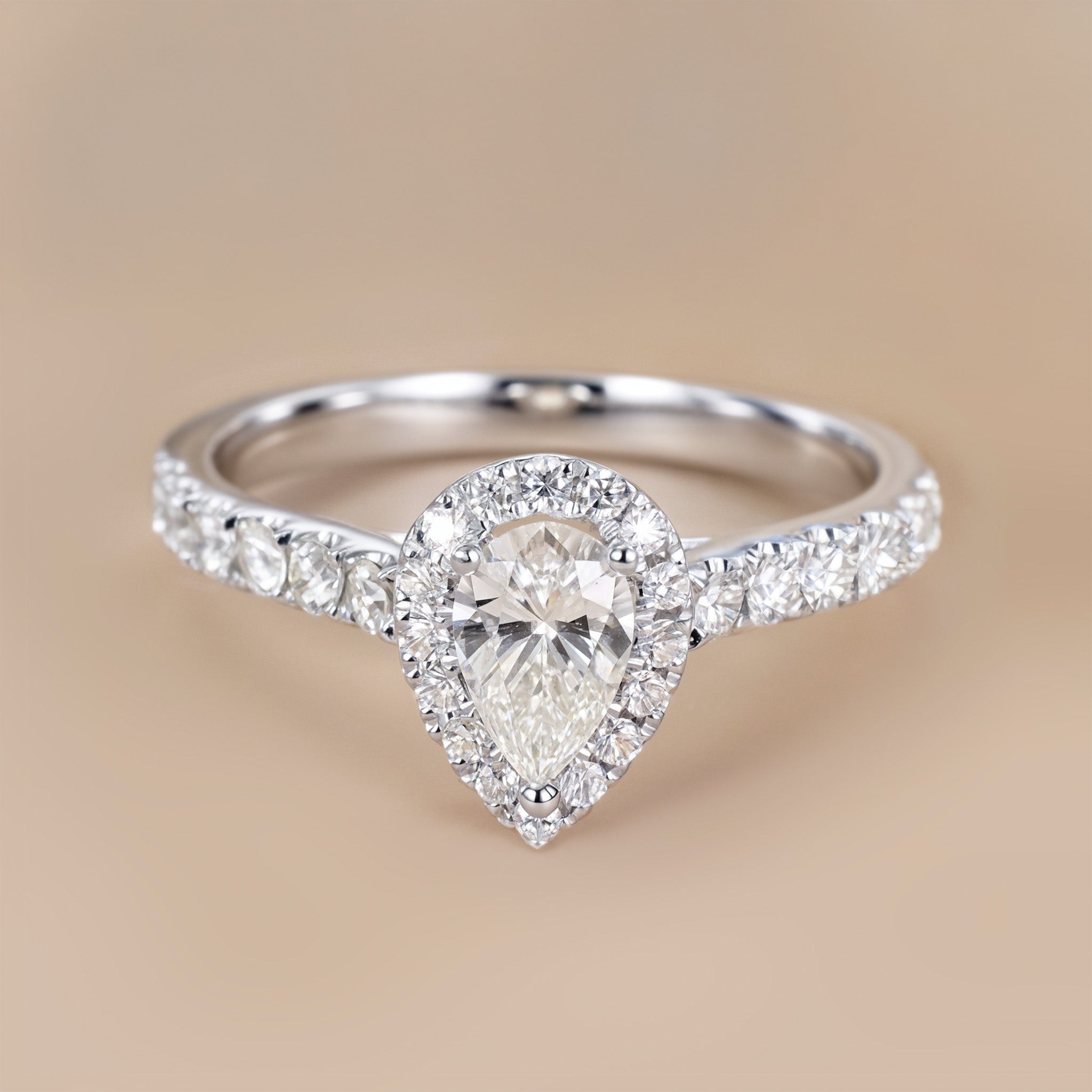 0.93ct.tw. Pear - Shaped Diamond Halo Ring in 18K White Gold - Jewelry And Store