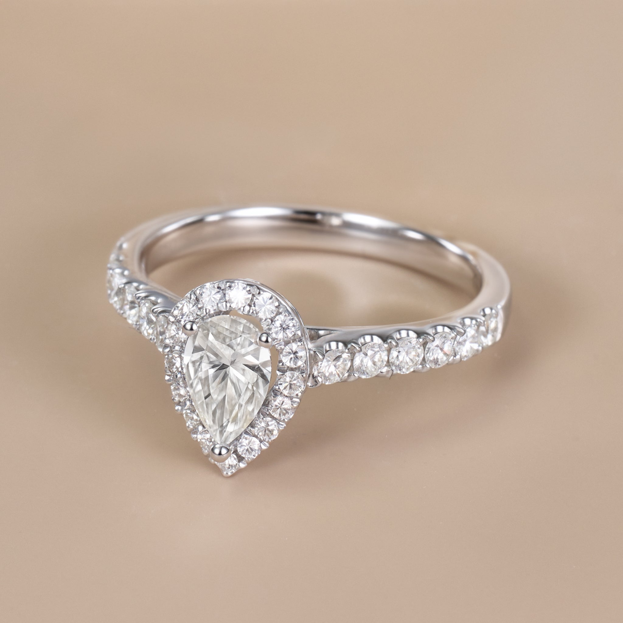 0.93ct.tw. Pear - Shaped Diamond Halo Ring in 18K White Gold - Jewelry And Store