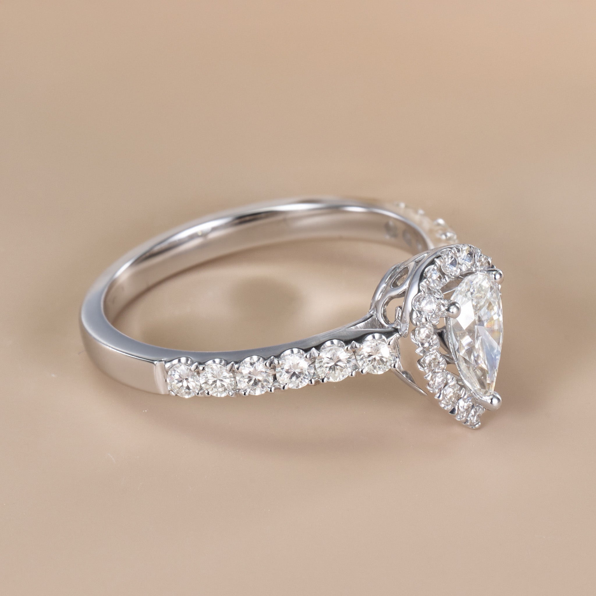 0.93ct.tw. Pear - Shaped Diamond Halo Ring in 18K White Gold - Jewelry And Store