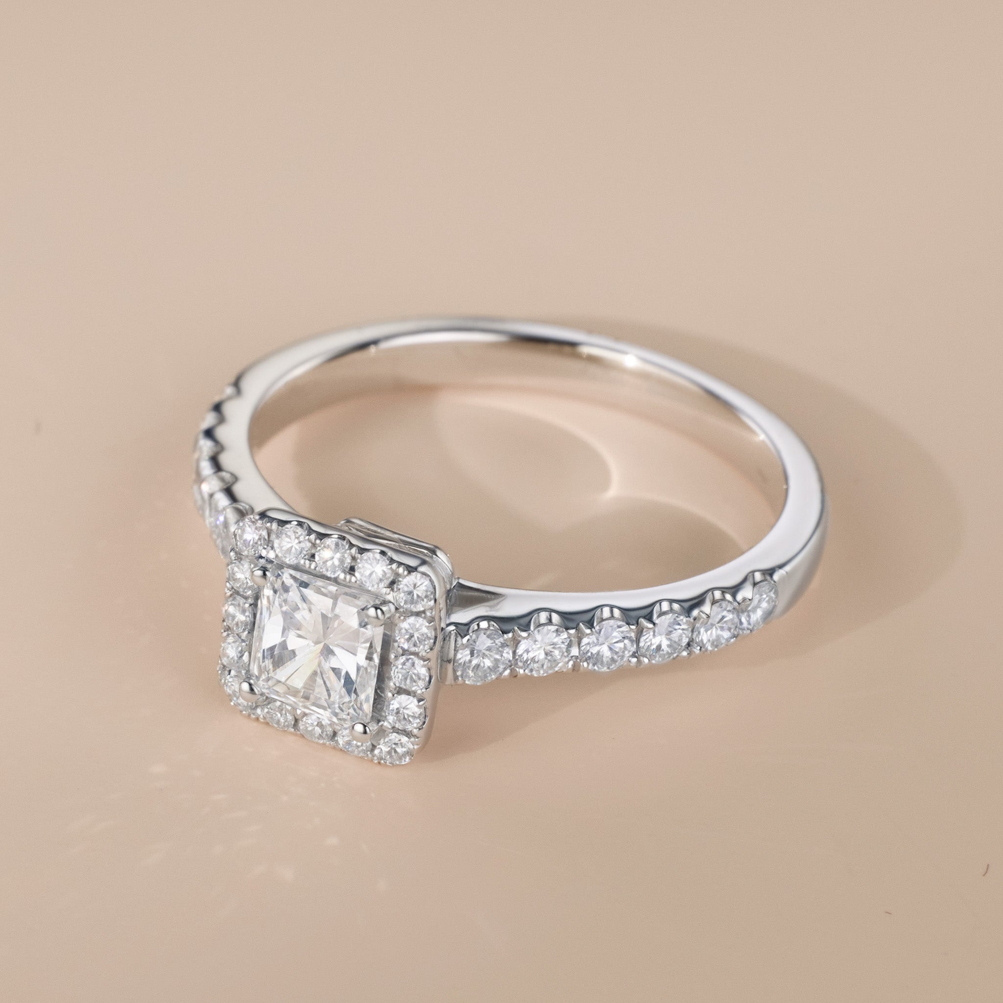 0.89ct.tw. Princess - Cut Diamond Halo Ring in 18K White Gold - Jewelry And Store