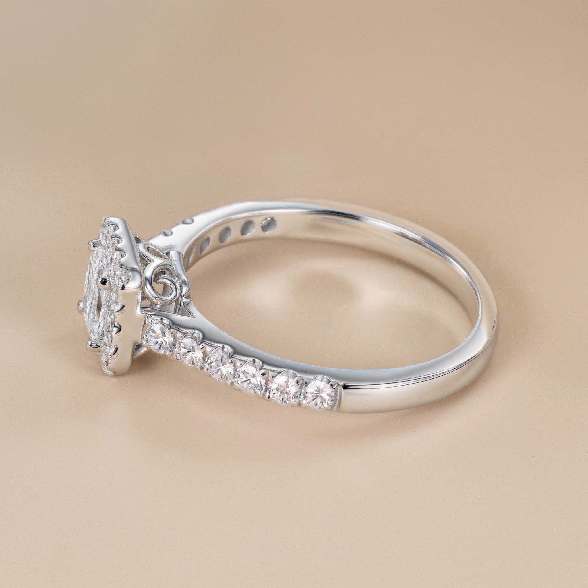 0.89ct.tw. Princess - Cut Diamond Halo Ring in 18K White Gold - Jewelry And Store