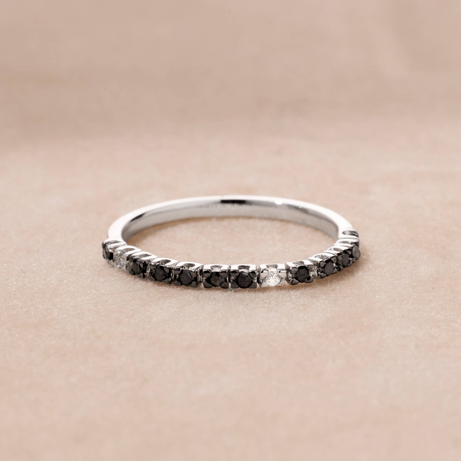 18K Gold Black Diamond Half Soft Ring - Jewelry And Store
