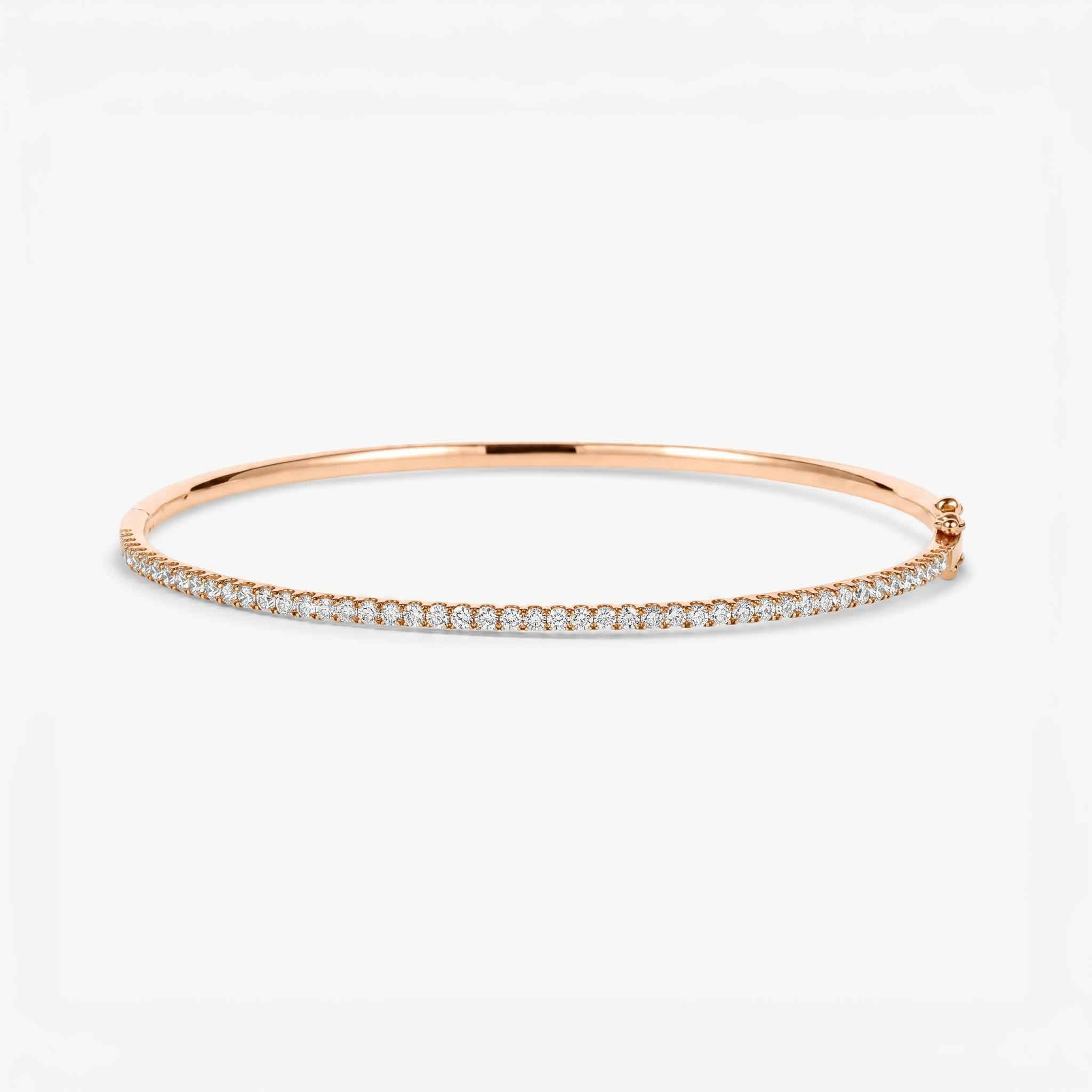 Classic Single Row Diamond Tennis Bangle in 18K Rose Gold - JewelryAndStore