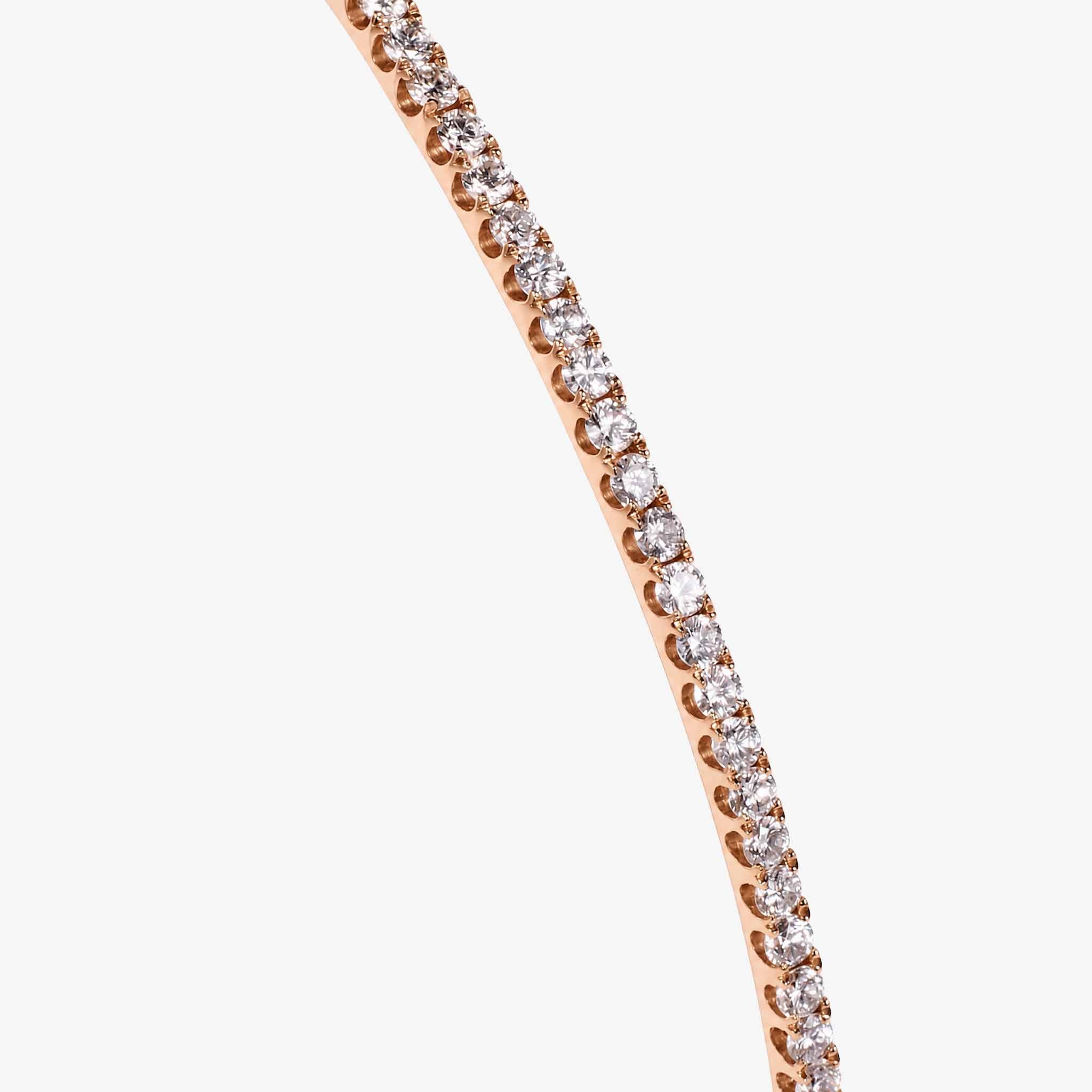 Classic Single Row Diamond Tennis Bangle in 18K Rose Gold - JewelryAndStore