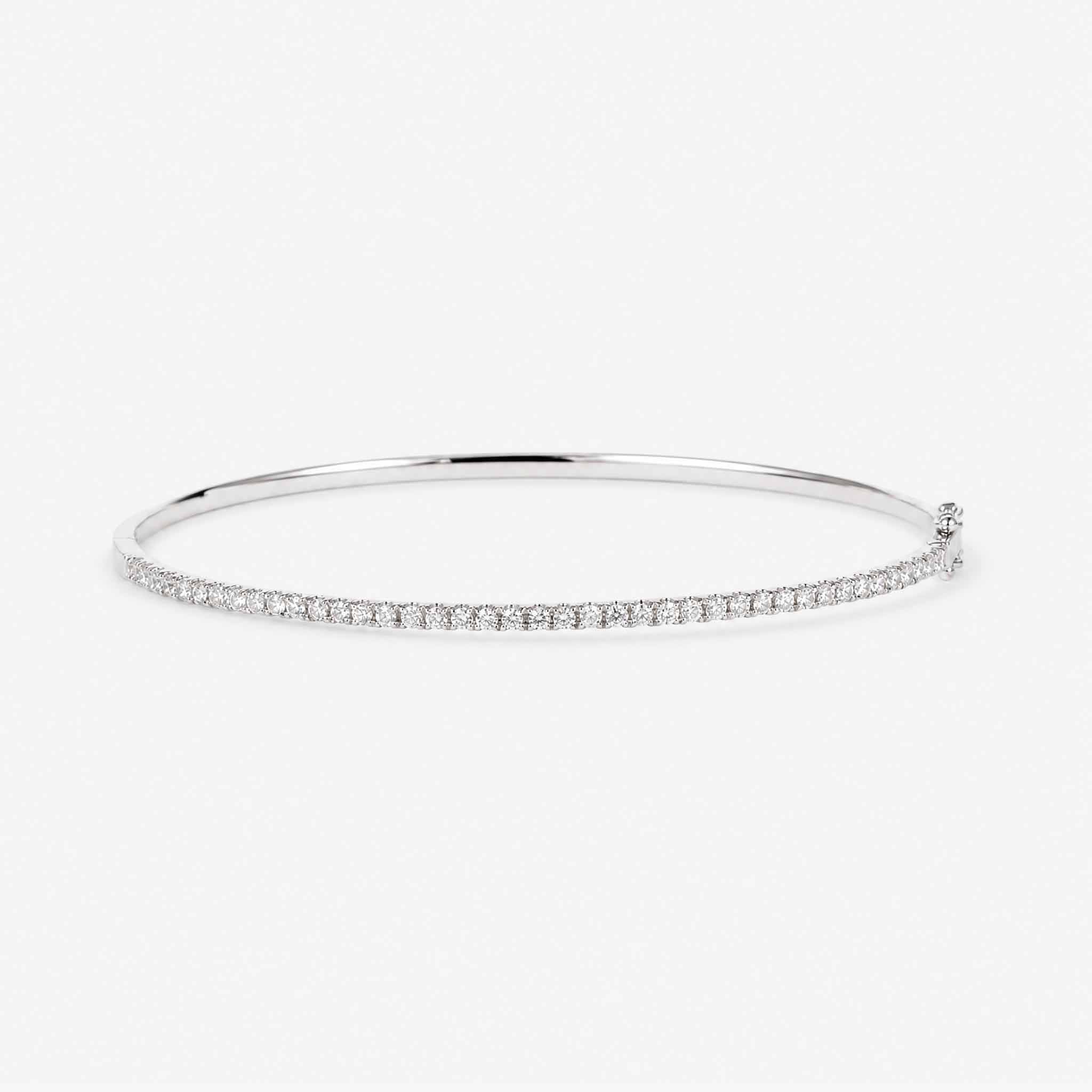 Minimalist Single Row Diamond Tennis Bangle in 18K White Gold - JewelryAndStore