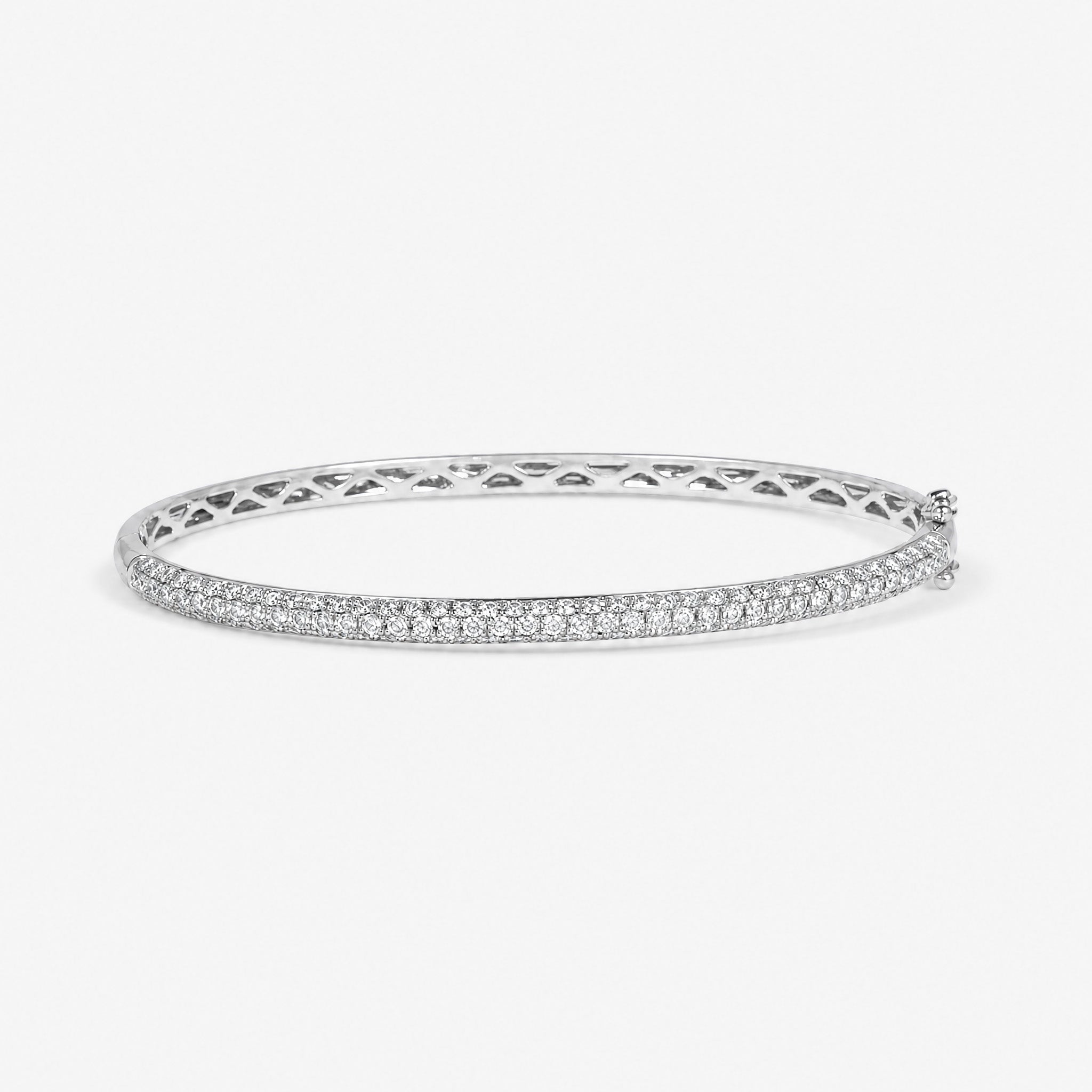 1.74ct Natural Triple Row Diamond Tennis Bangle in 18K White Gold - JewelryAndStore