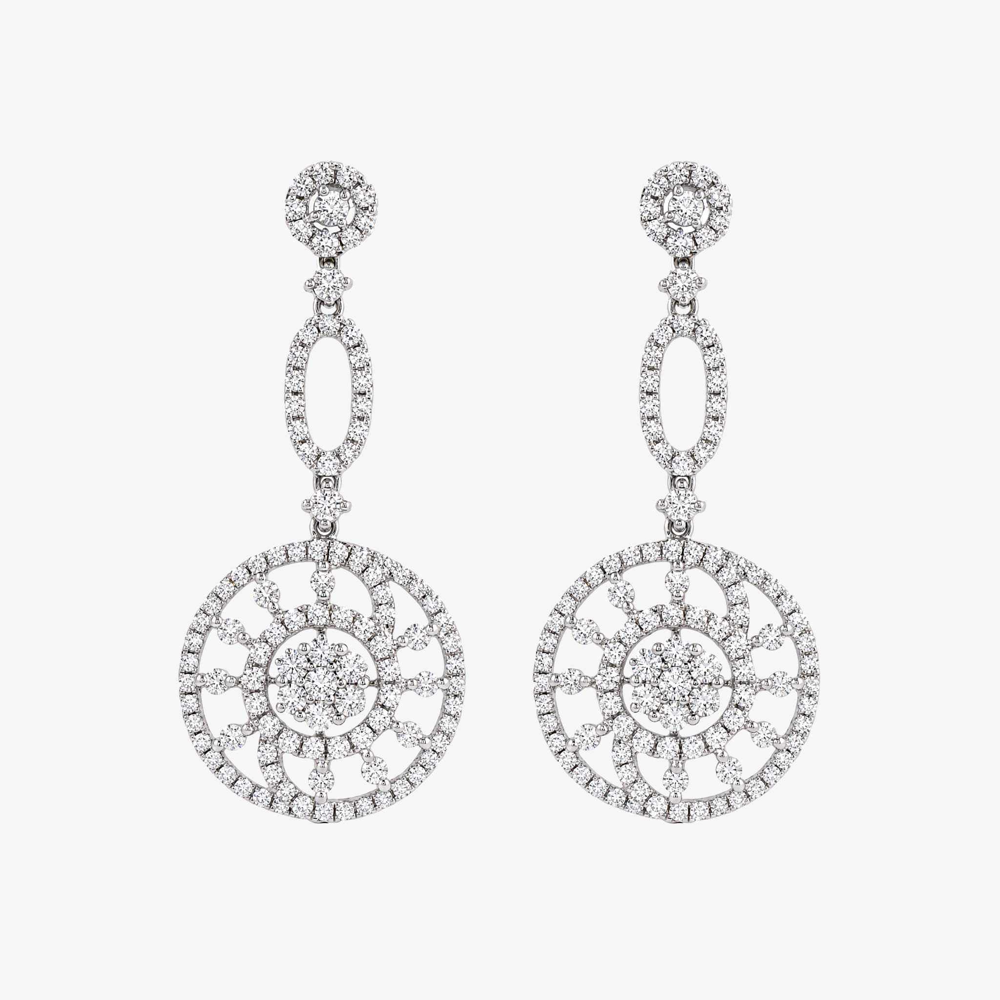 2.28ctw Natural Diamond Sunburst Openwork Drop Earrings in 18K White Gold - JewelryandStore