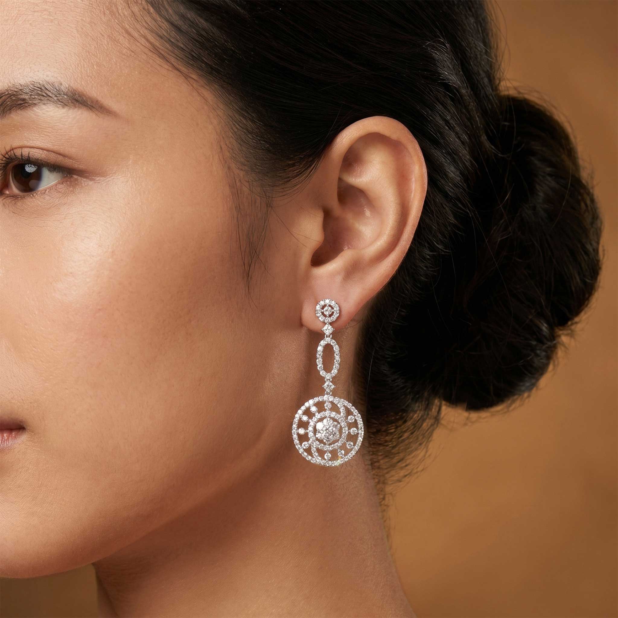 2.28ctw Natural Diamond Sunburst Openwork Drop Earrings in 18K White Gold