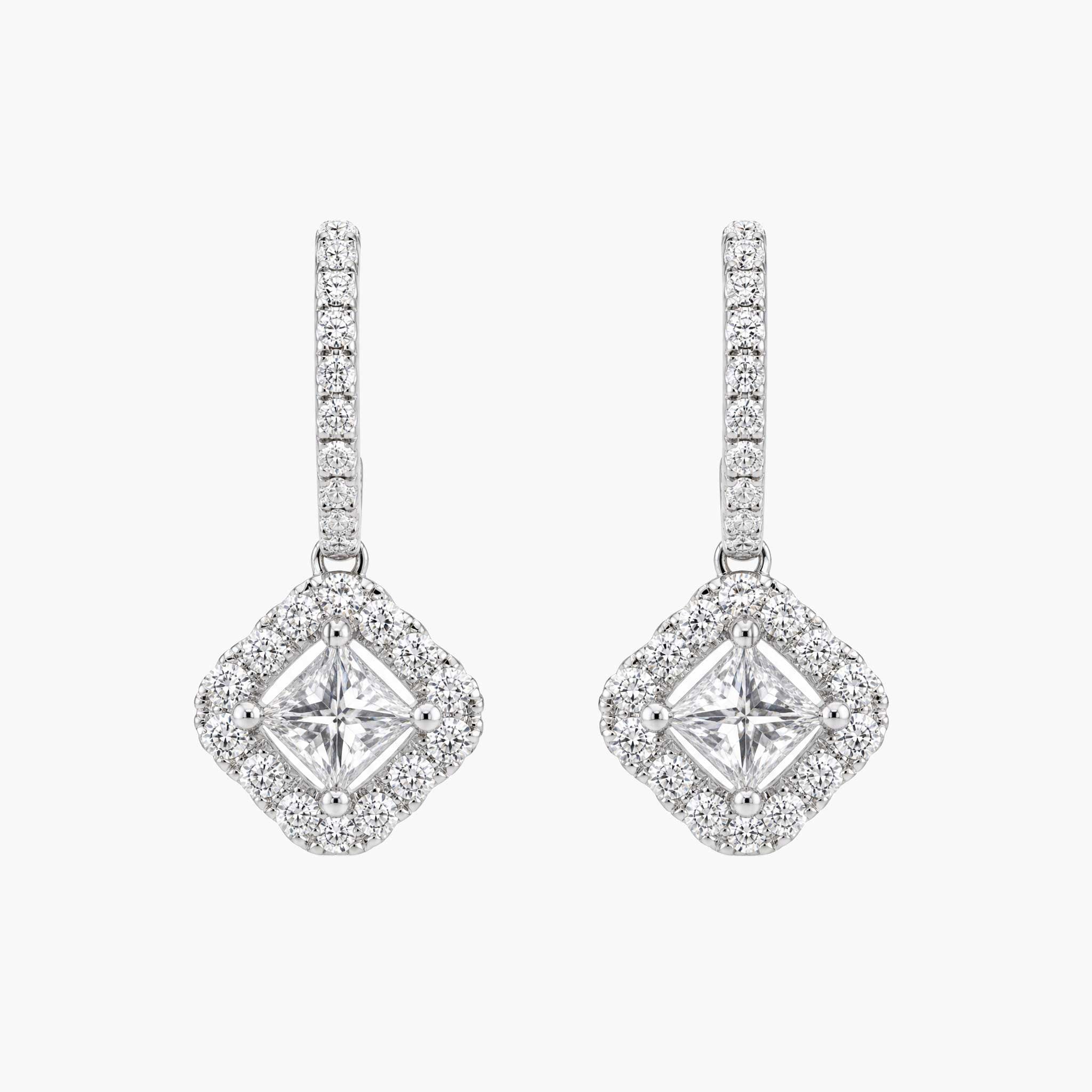 0.29ctw Natural Princess Cut Diamond Drop Earrings in 18K White Gold - JewelryandStore
