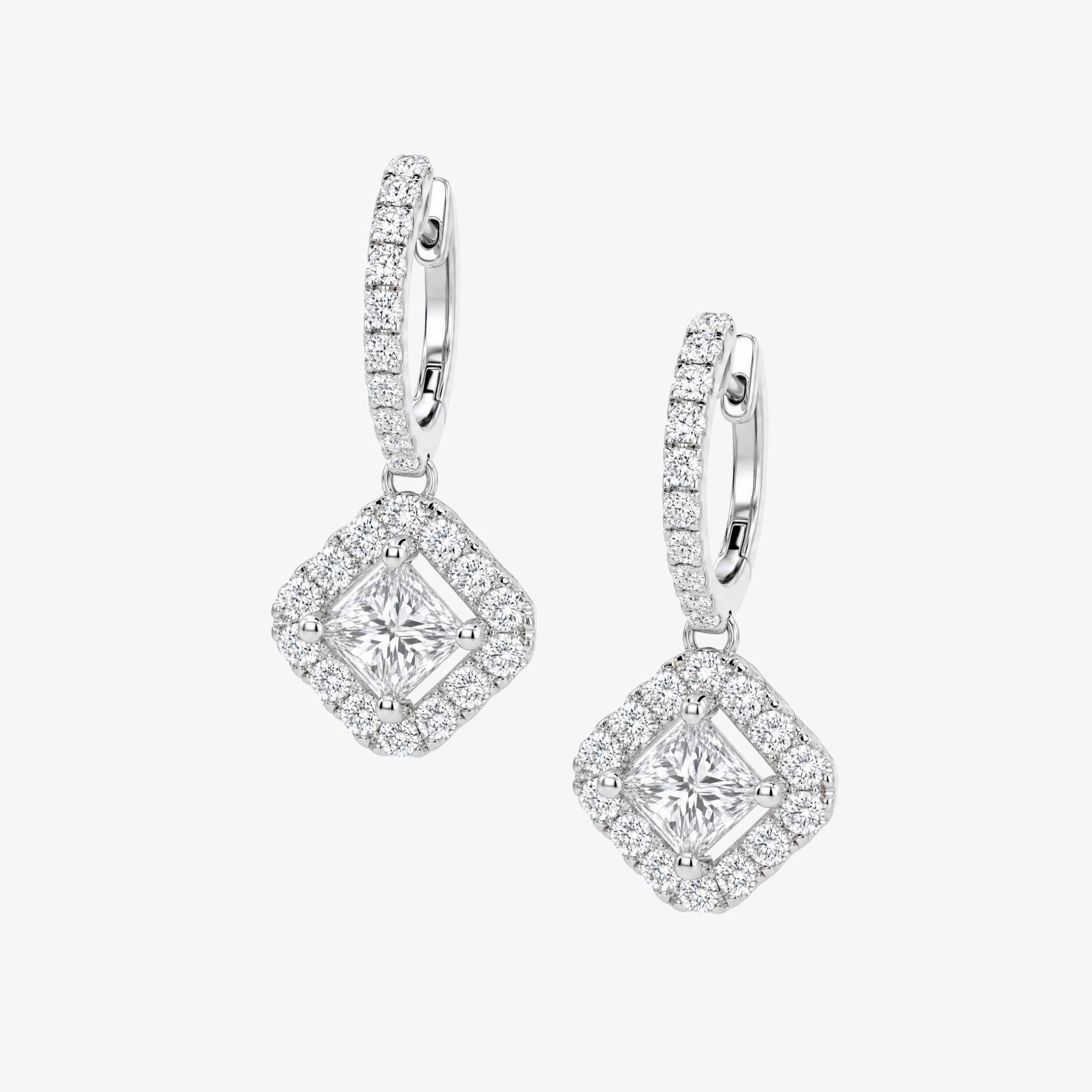 0.29ctw Natural Princess Cut Diamond Drop Earrings in 18K White Gold - JewelryandStore