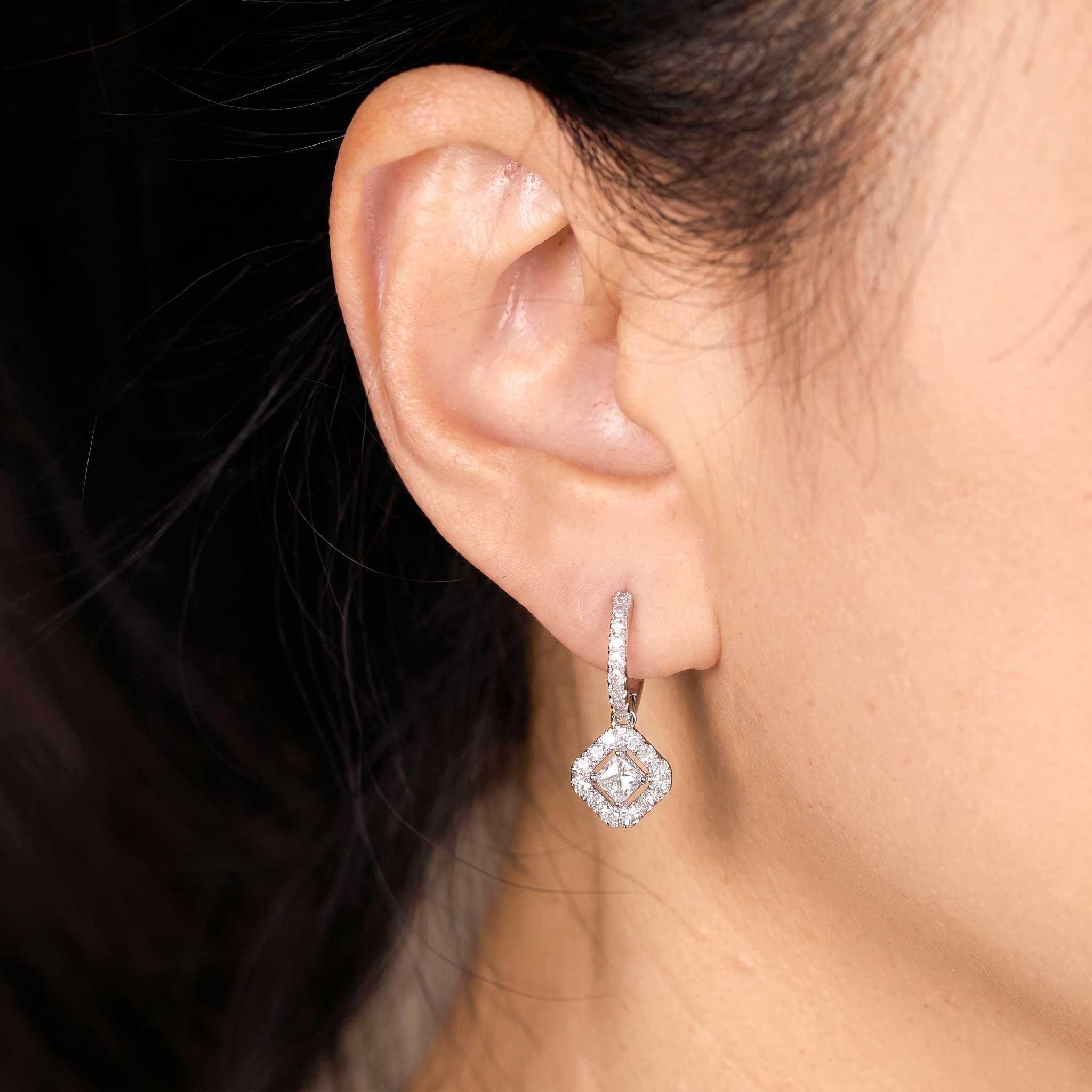 0.29ctw Natural Princess Cut Diamond Drop Earrings in 18K White Gold - JewelryandStore