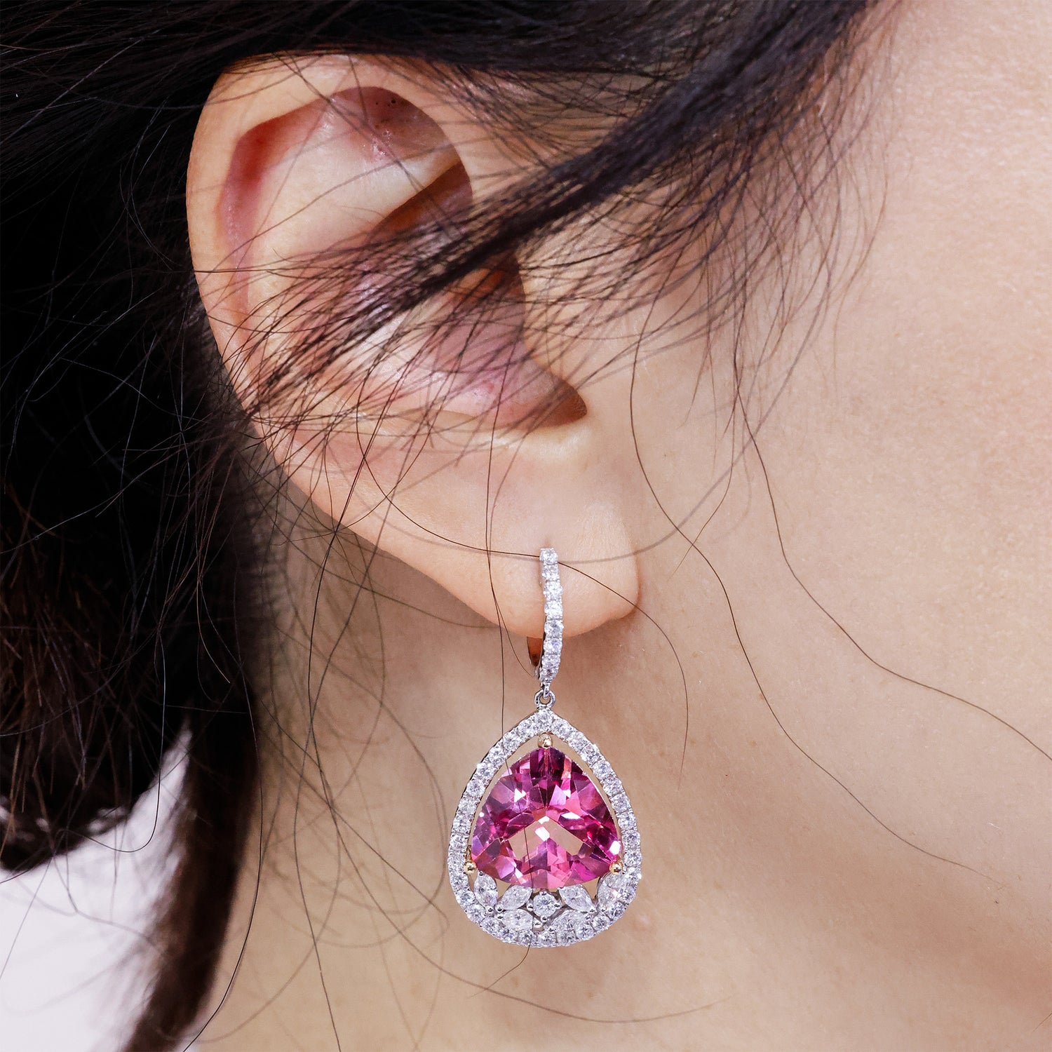 18K Gold Natural Pink Topaz and Diamond Earrings - Jewelry And Store
