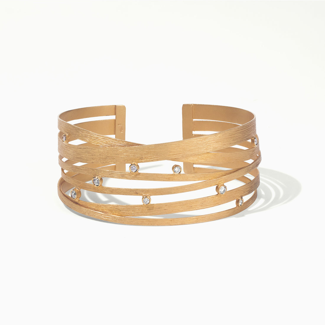 14K Gold Galaxy - Inspired Diamond Cuff Bangle with Hand - hammered Texture - Jewelry And Store