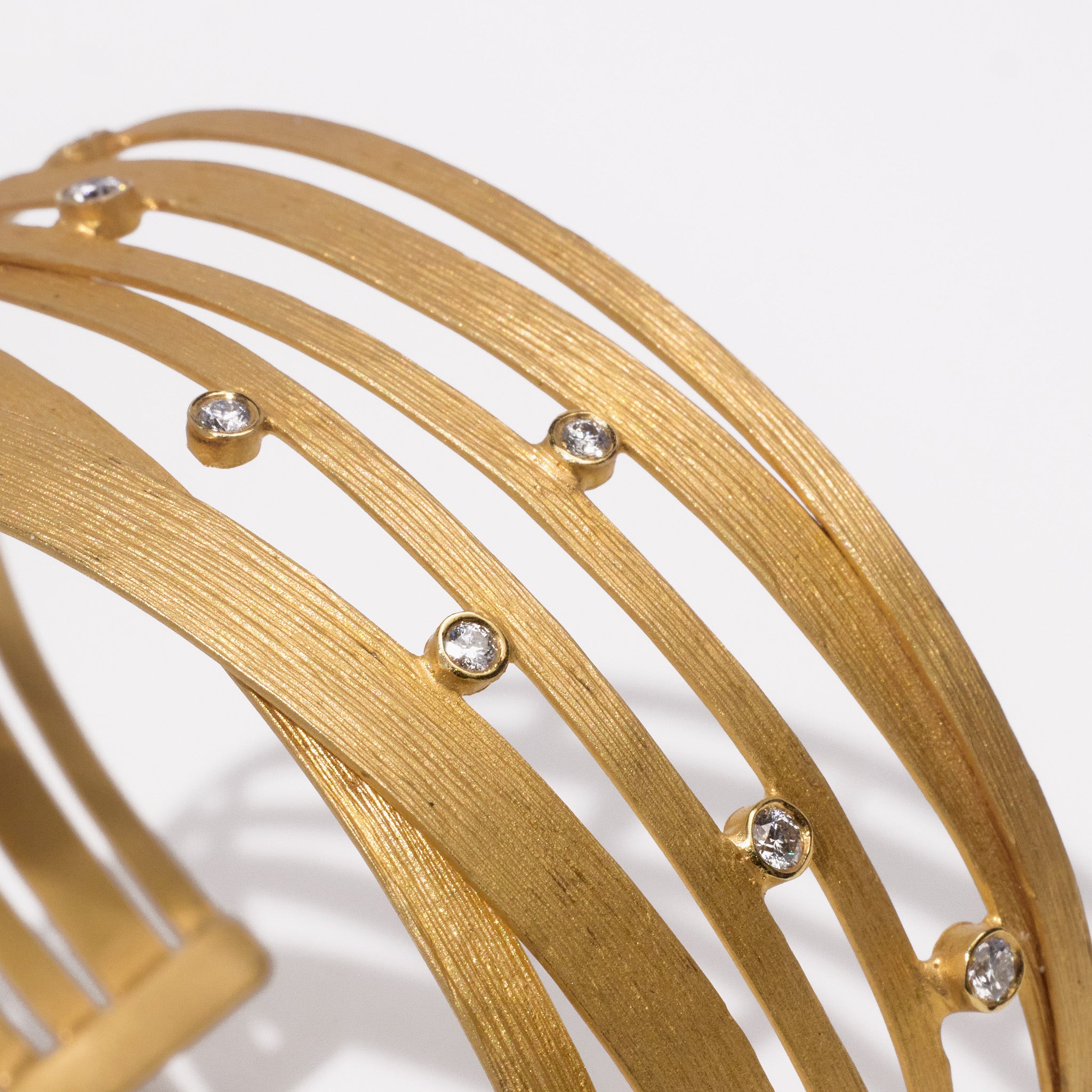 14K Gold Galaxy - Inspired Diamond Cuff Bangle with Hand - hammered Texture - Jewelry And Store