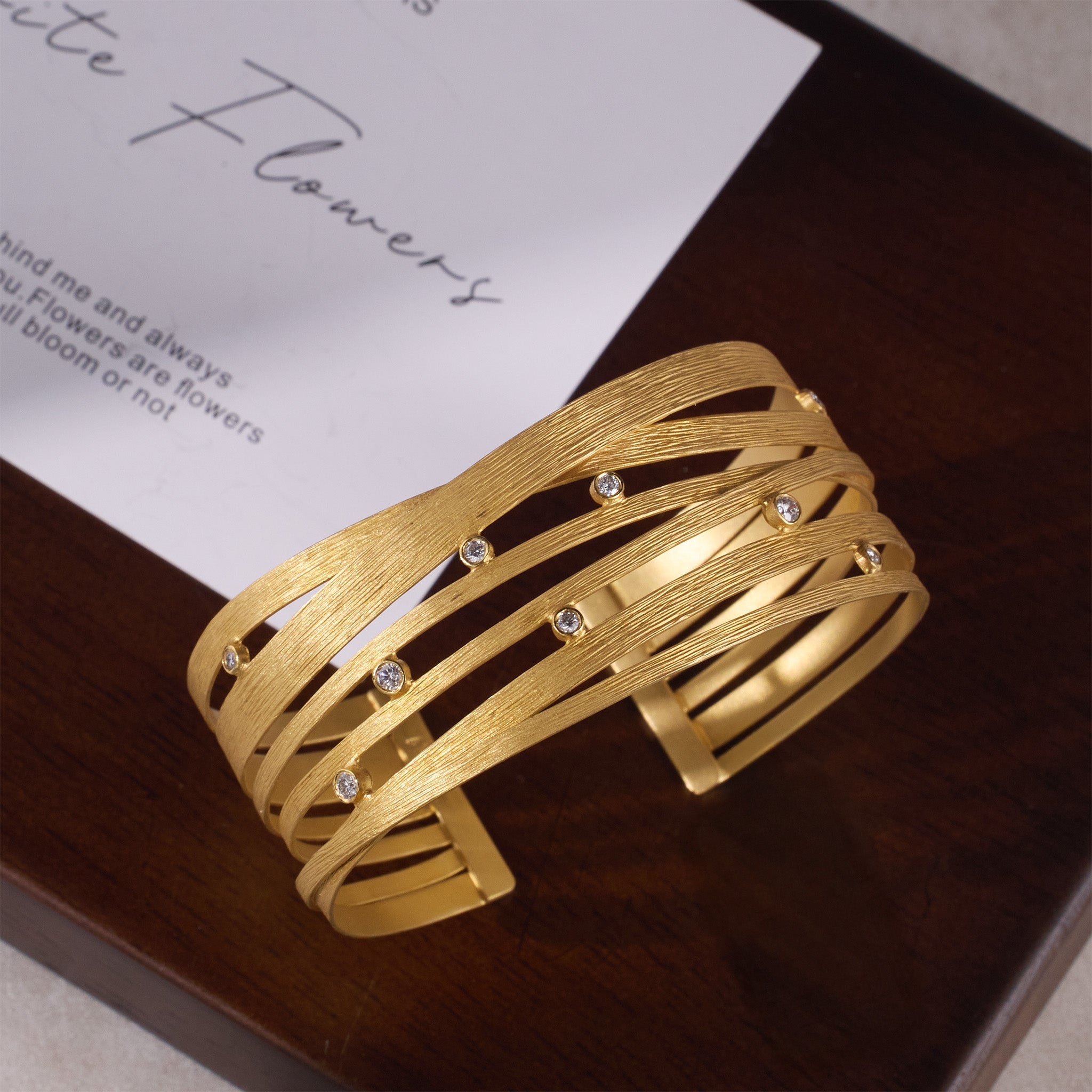 14K Gold Galaxy - Inspired Diamond Cuff Bangle with Hand - hammered Texture - Jewelry And Store