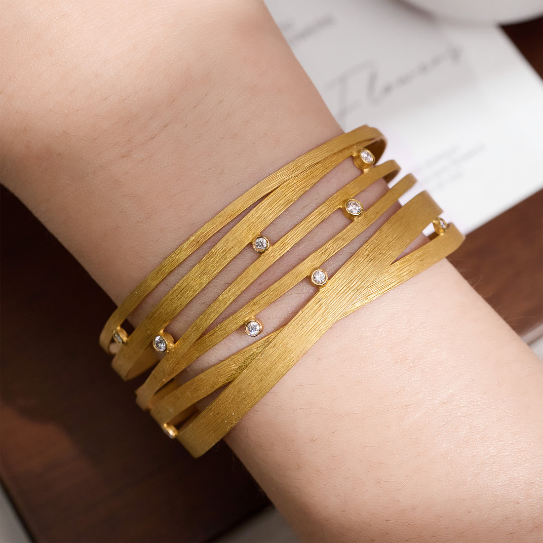 14K Gold Galaxy - Inspired Diamond Cuff Bangle with Hand - hammered Texture - Jewelry And Store