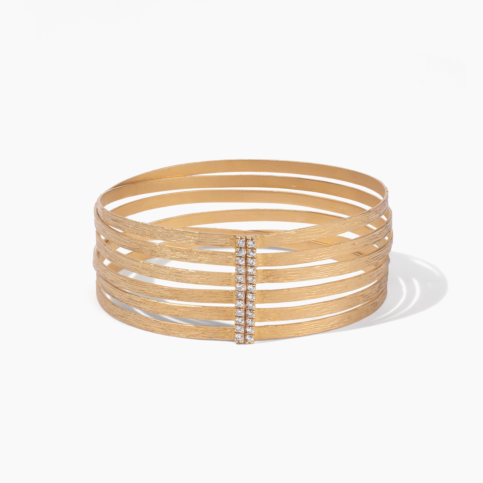 14K Gold Multi - Band Diamond Bangle with Hand - hammered Finish - Jewelry And Store