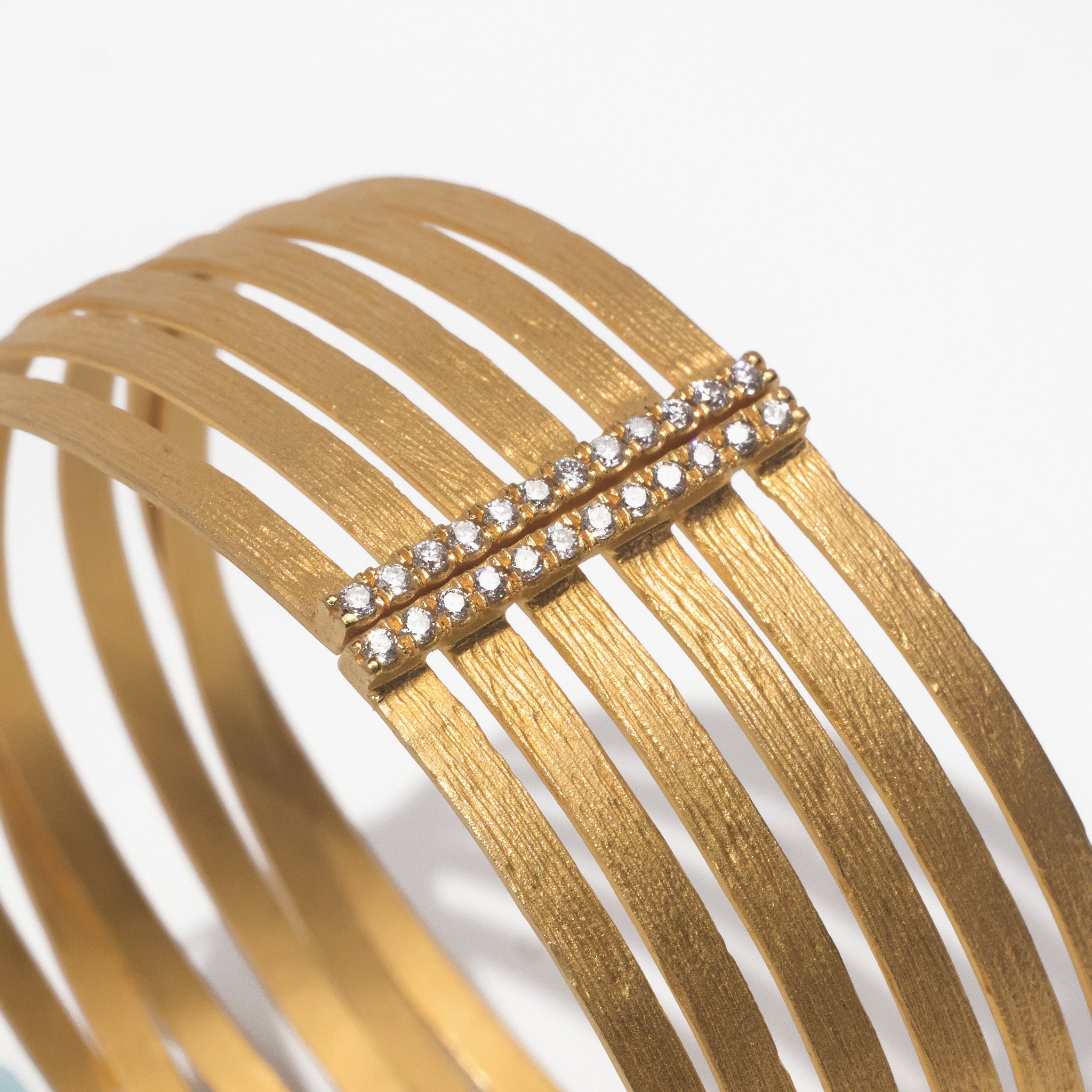 14K Gold Multi - Band Diamond Bangle with Hand - hammered Finish - Jewelry And Store