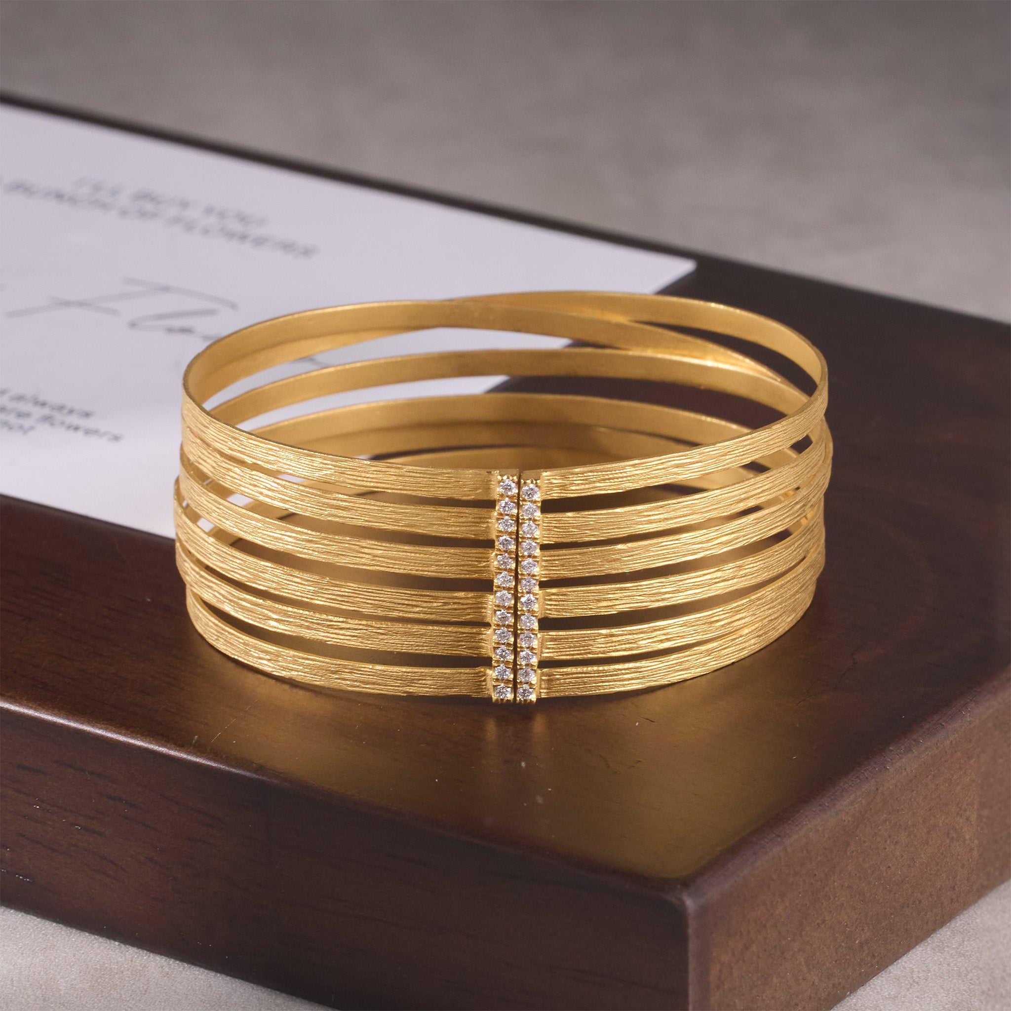 14K Gold Multi - Band Diamond Bangle with Hand - hammered Finish - Jewelry And Store