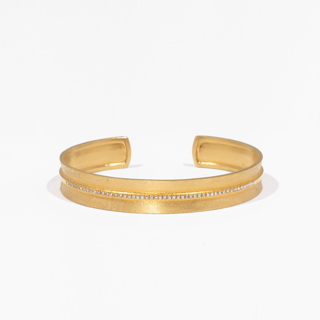 14K Gold Open Cuff Diamond Bracelet with Sand - Brushed Finish - Jewelry And Store