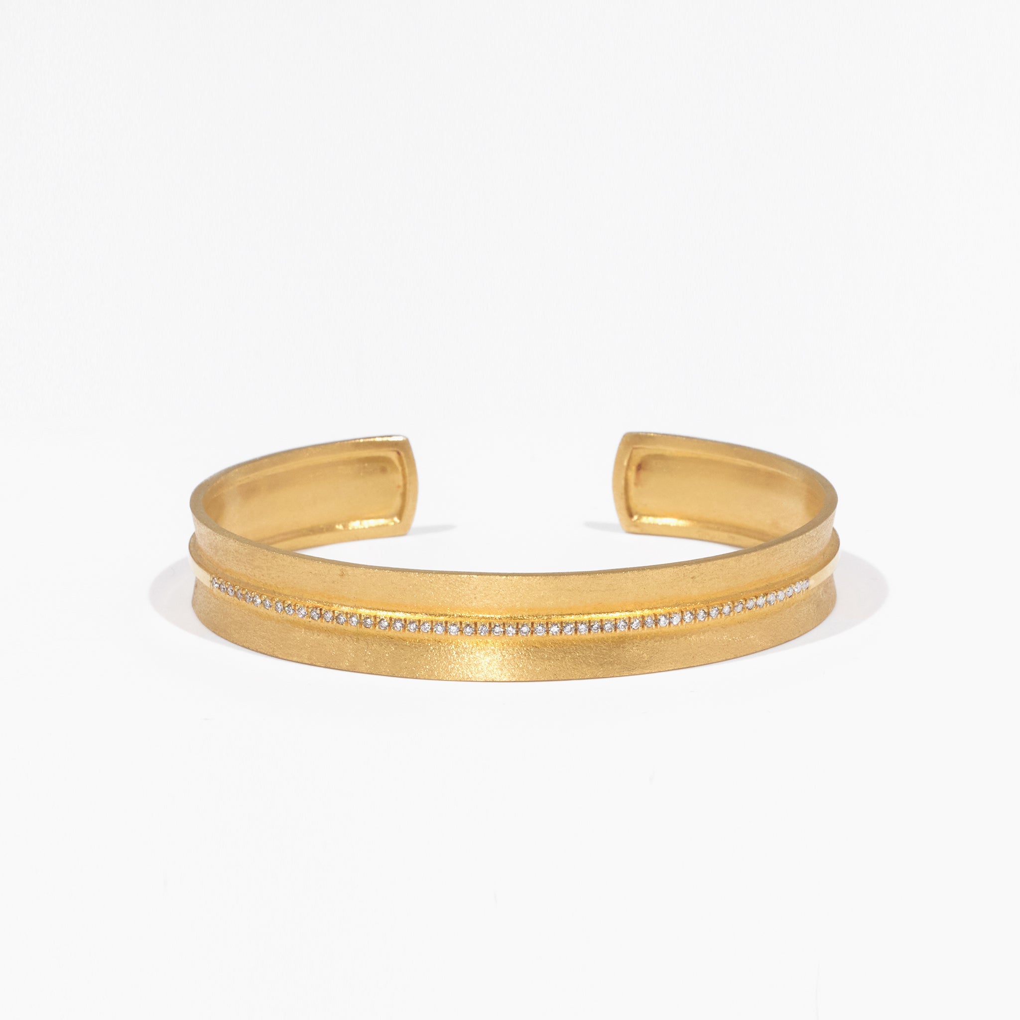 14K Gold Open Cuff Diamond Bracelet with Sand - Brushed Finish - Jewelry And Store
