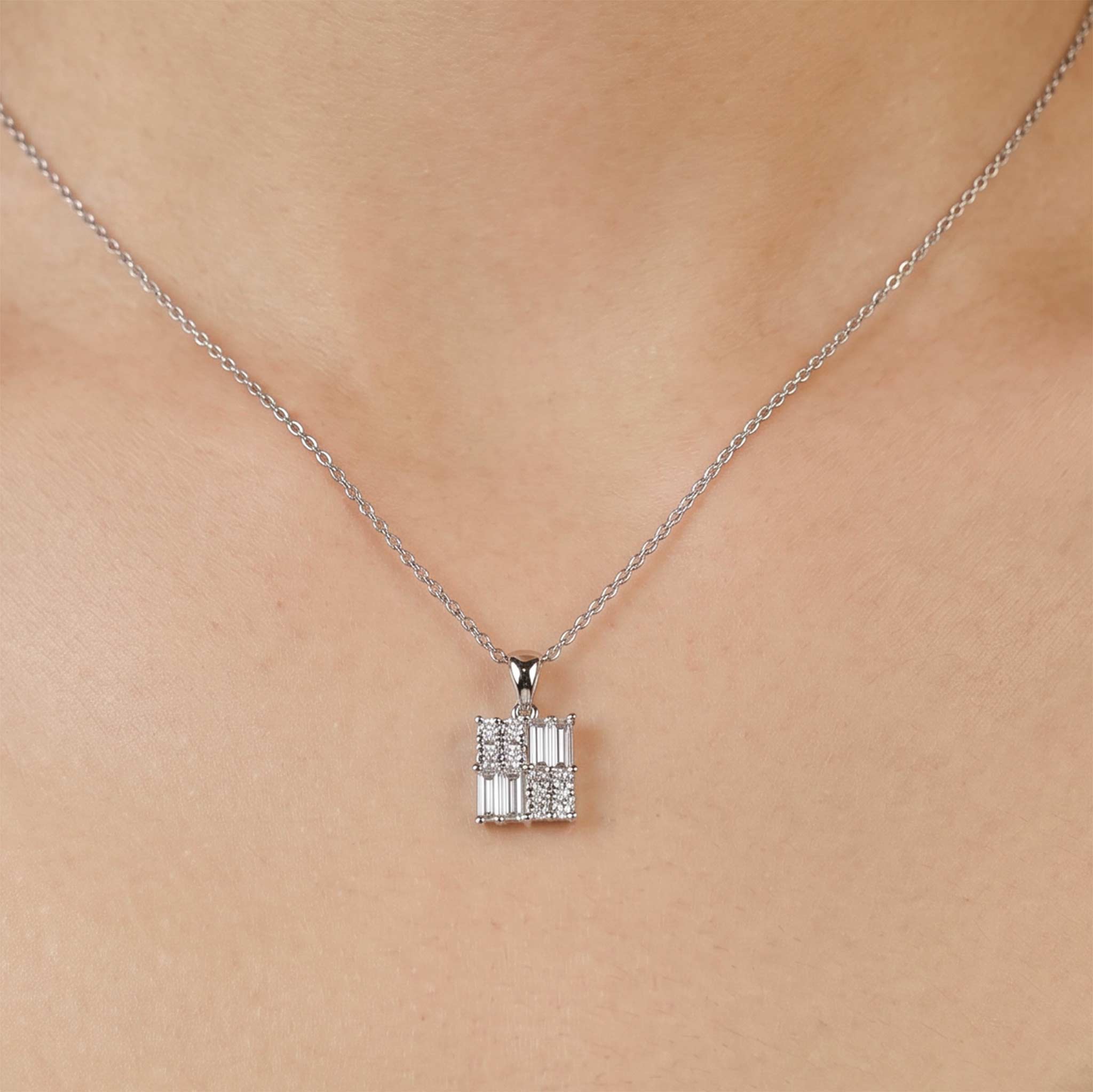18K Gold Natural Baguette Diamond Chessbox Pendant - JewelryAndStore