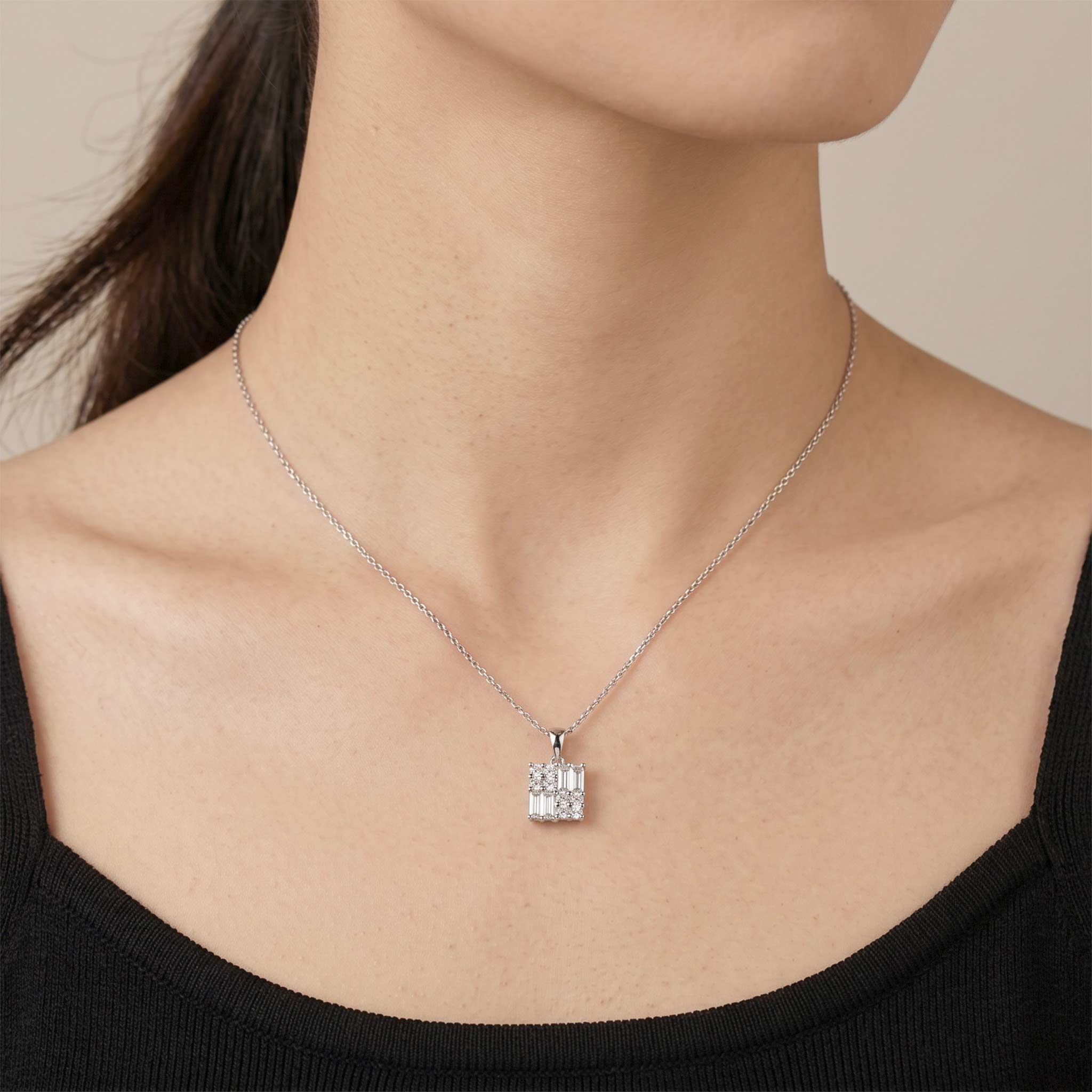 18K Gold Natural Baguette Diamond Chessbox Pendant - JewelryAndStore
