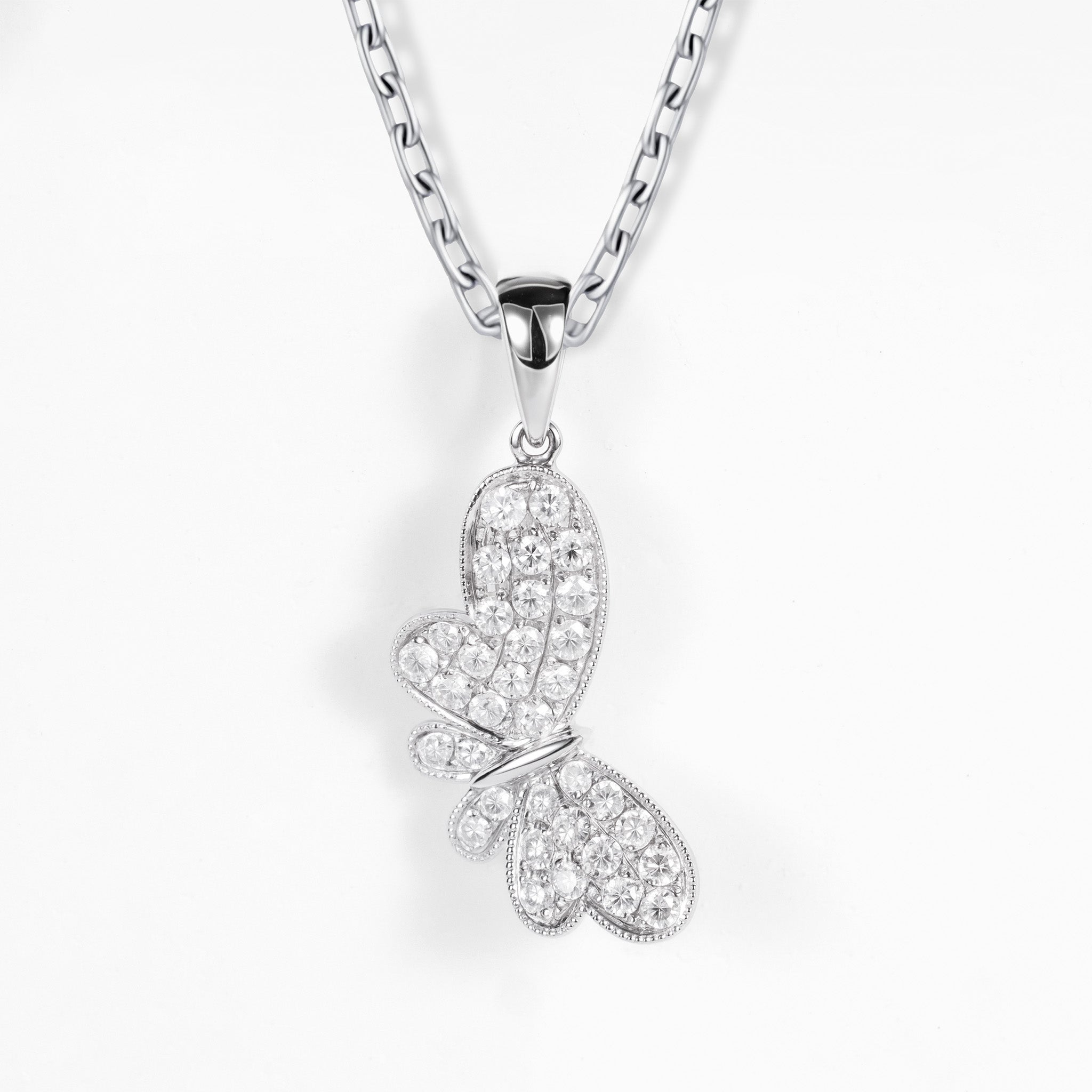 18K White Gold Butterfly Pendant with Natural Diamonds - JewelryAndStore