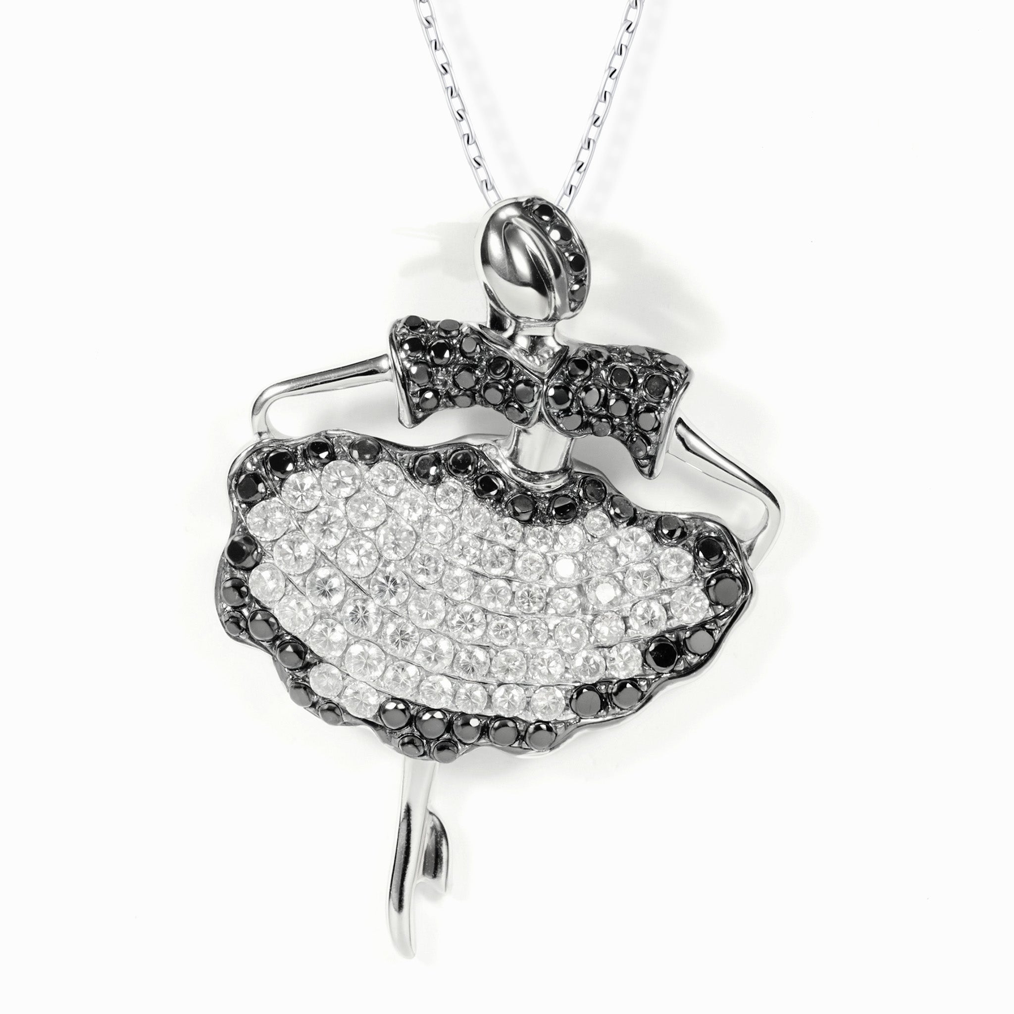 18K White Gold Ballerina Pendant with Natural Diamonds - JewelryAndStore