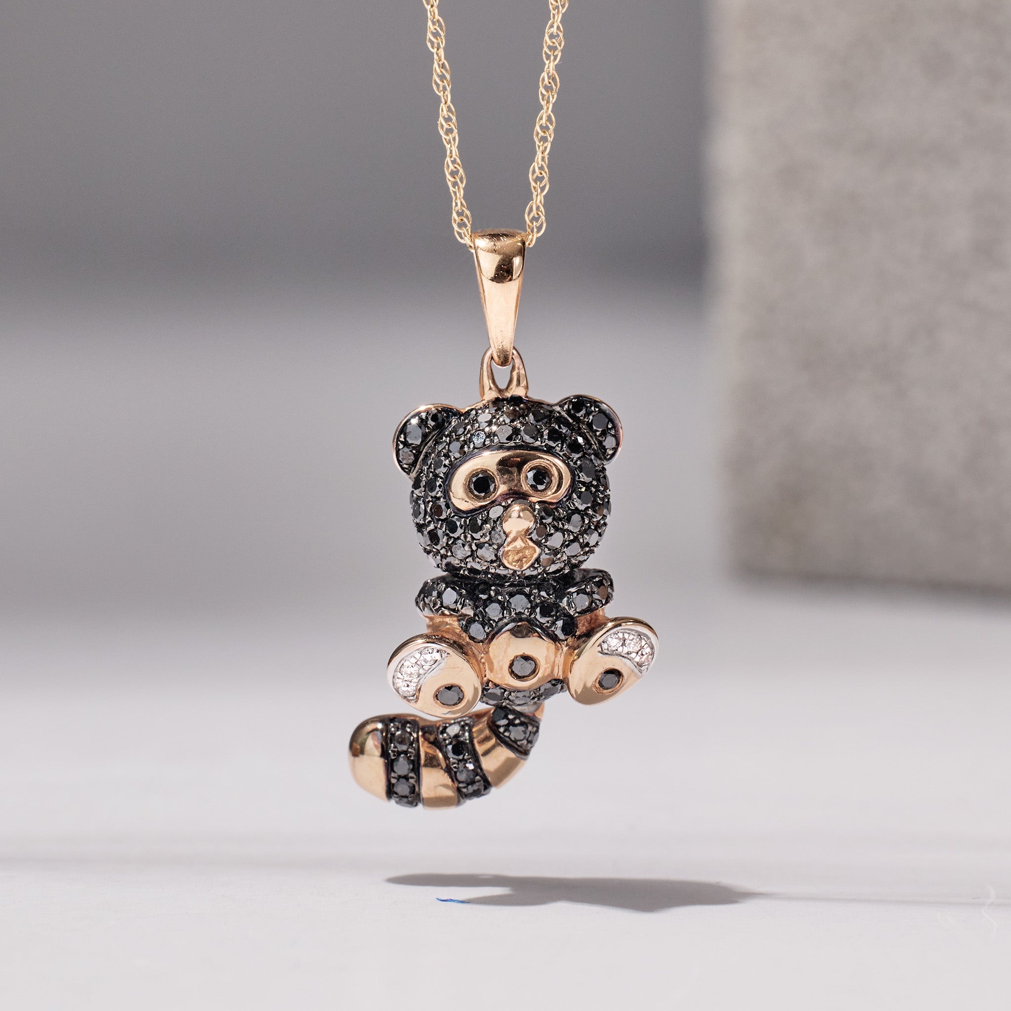 18K Gold Diamond/ Black Diamond Red Panda Pendant - Jewelry And Store