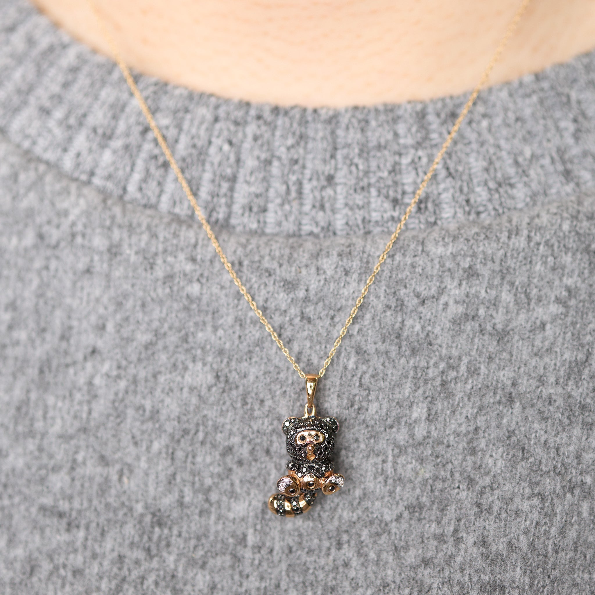 18K Gold Diamond/ Black Diamond Red Panda Pendant - Jewelry And Store