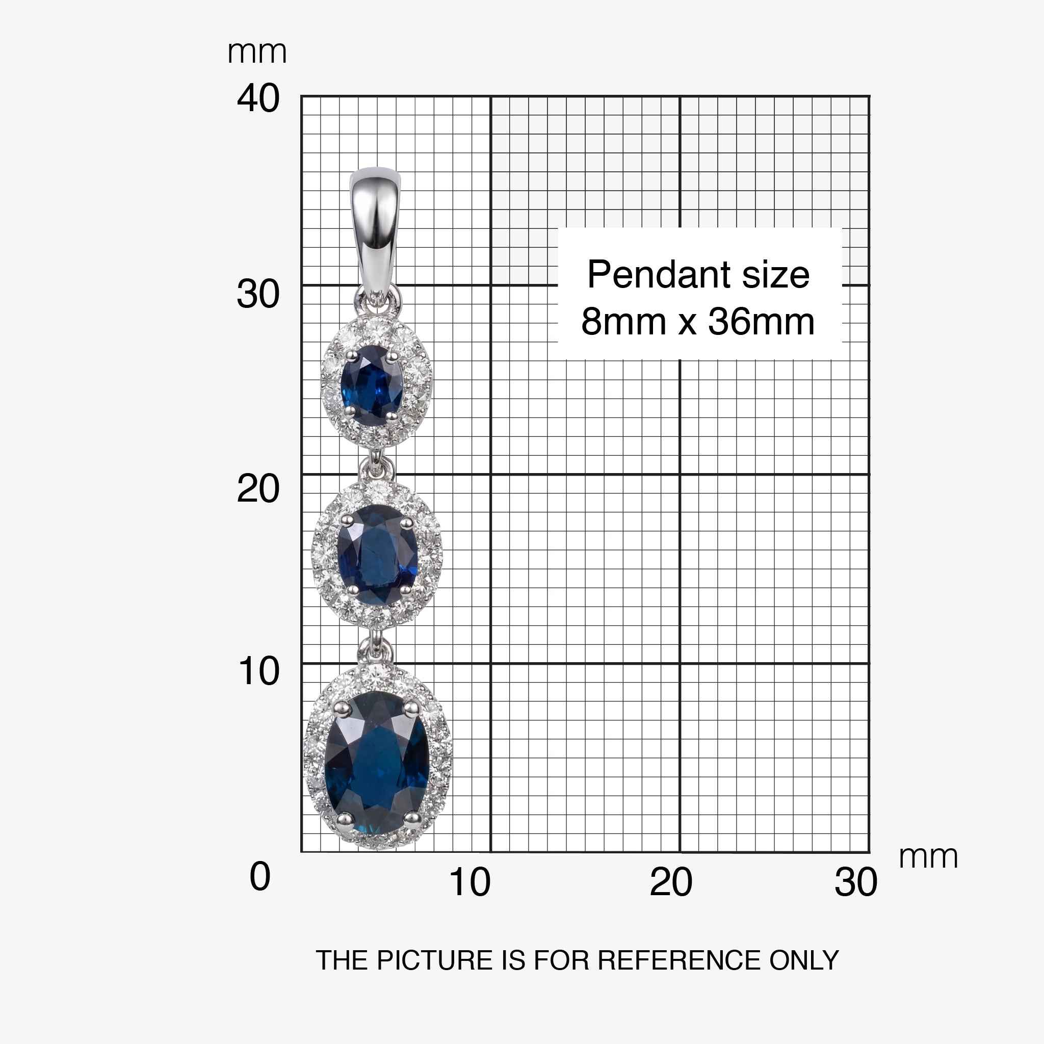 Graduated Natural Blue Sapphire and Diamond Drop Pendant in 18K White Gold - JewelryAndStore