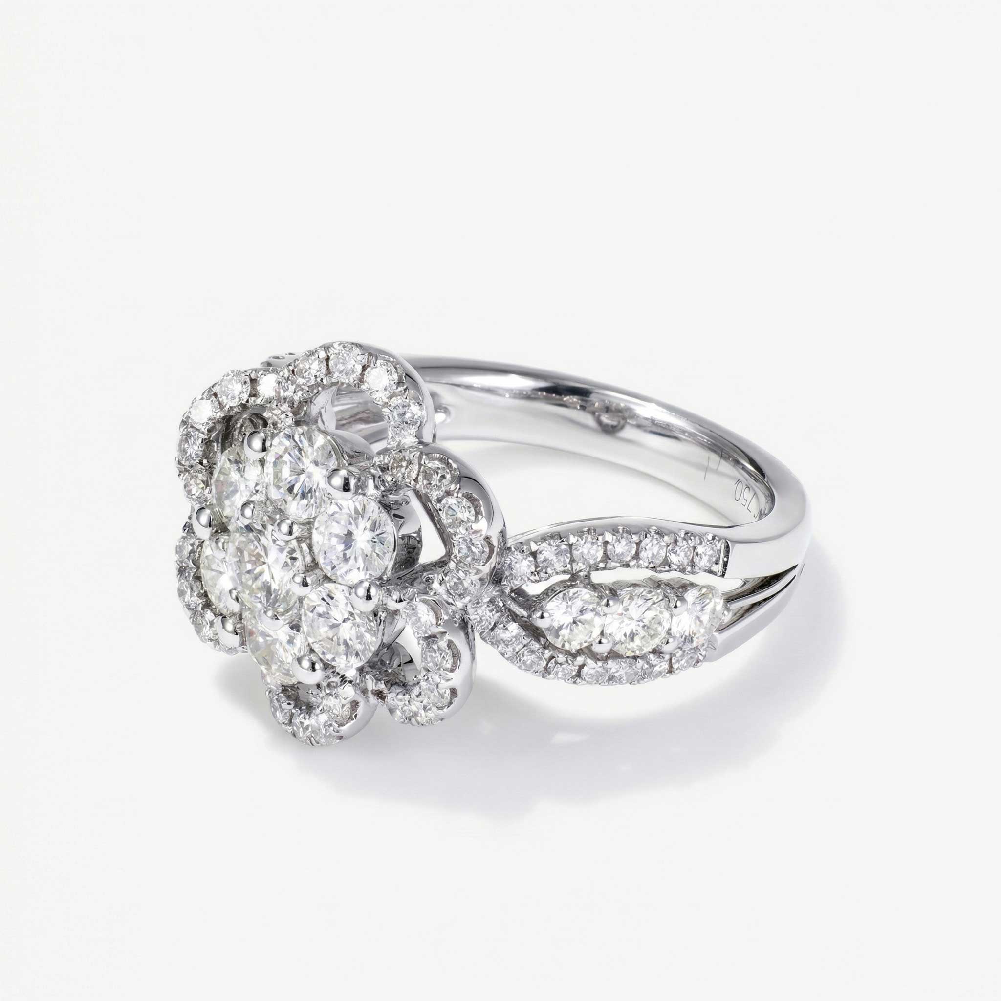 1.85ct Natural Diamond Flower Cluster Ring in 18K Gold - JewelryAndStore