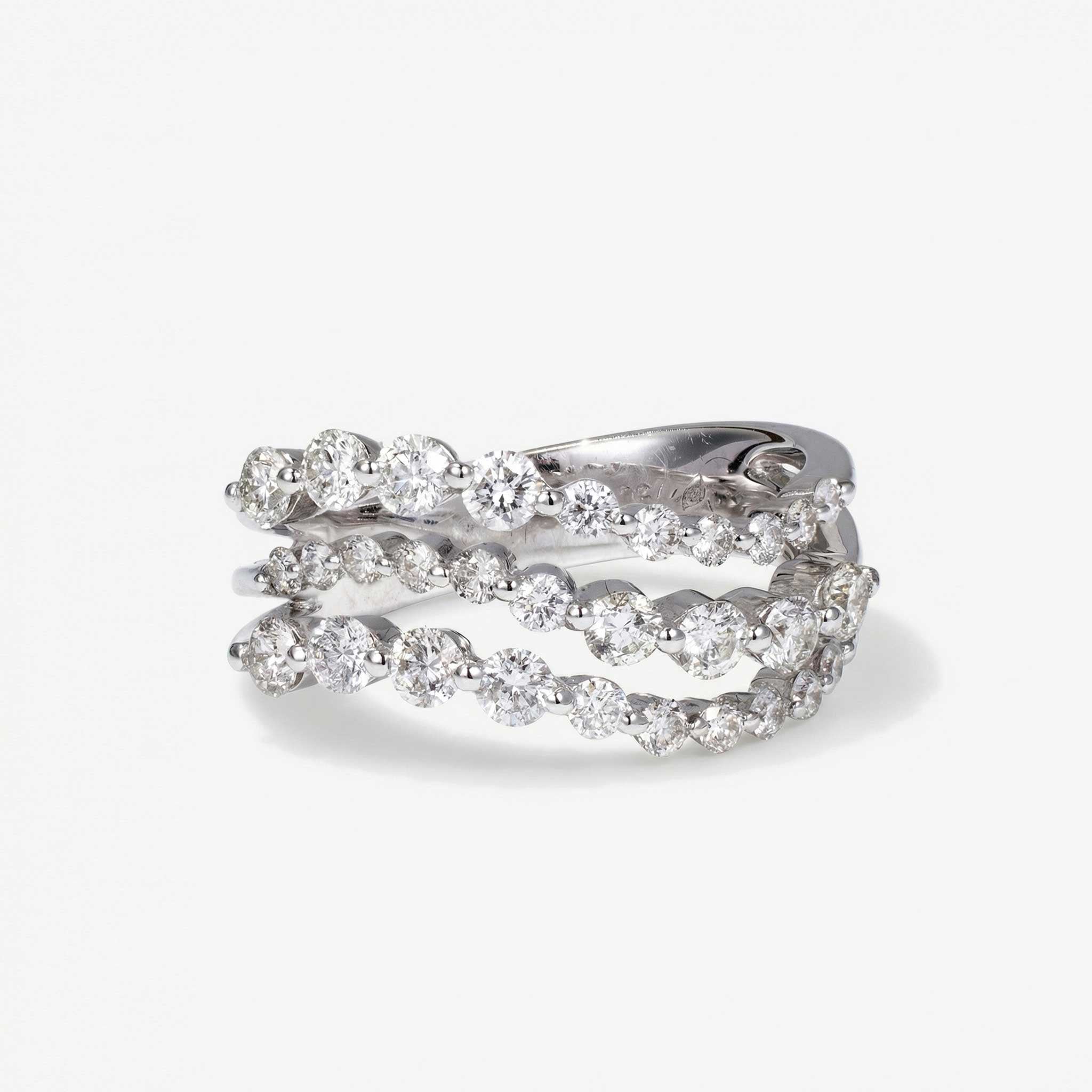 1.34ct Natural Diamond Three-Row Wavy Ring 18K Gold - JewelryandStore