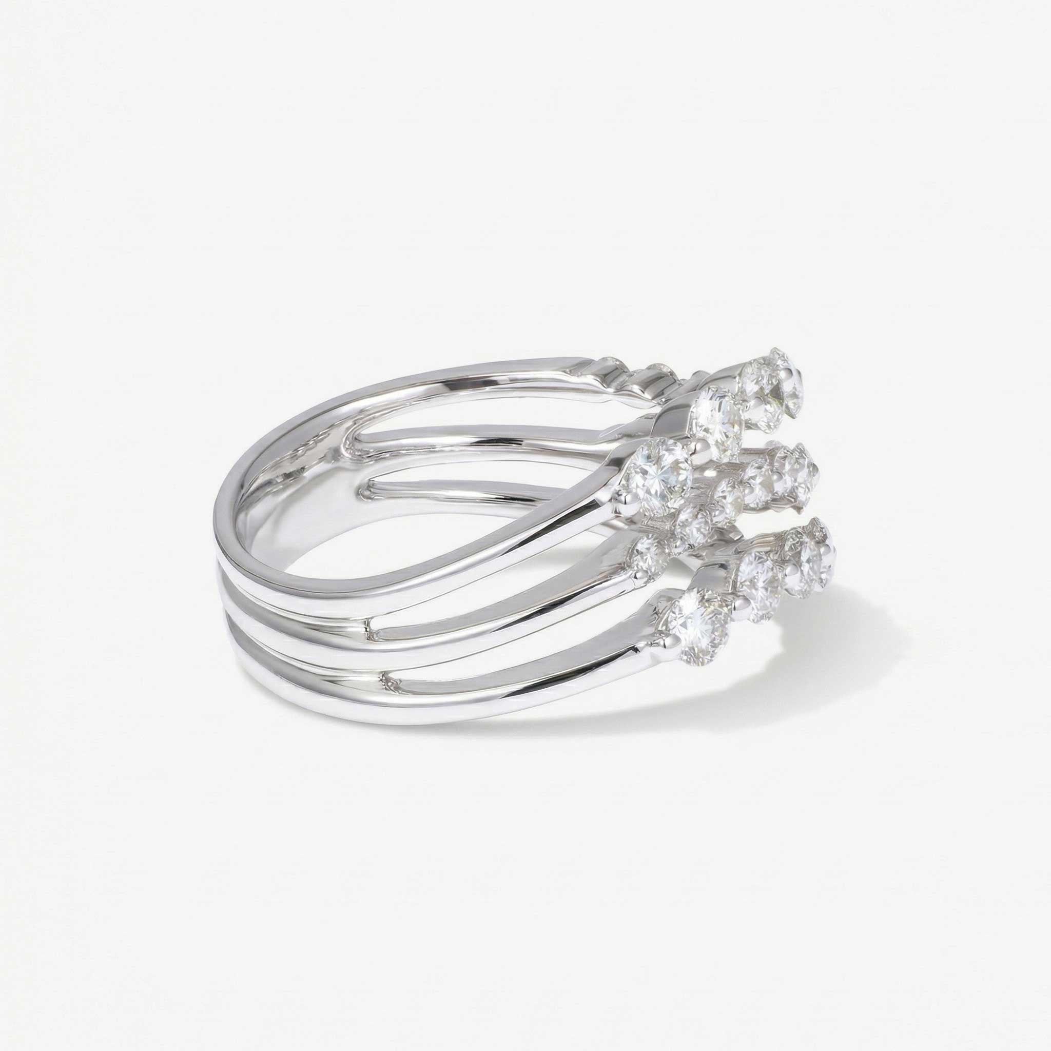 1.34ct Natural Diamond Three-Row Wavy Ring 18K Gold - JewelryandStore