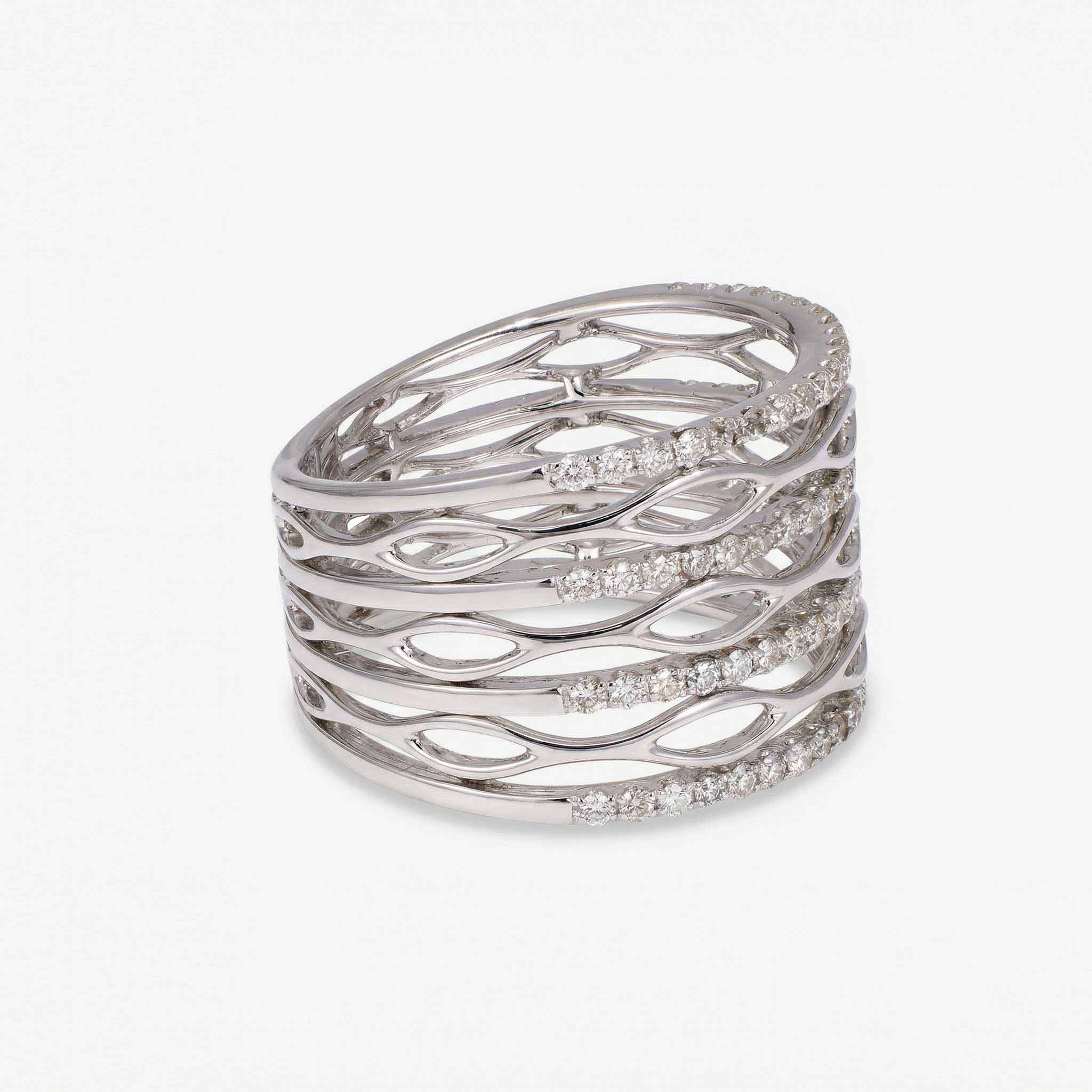0.61ct Natural Diamond Wide Wavy Accent Ring 18K Gold - JewelryandStore