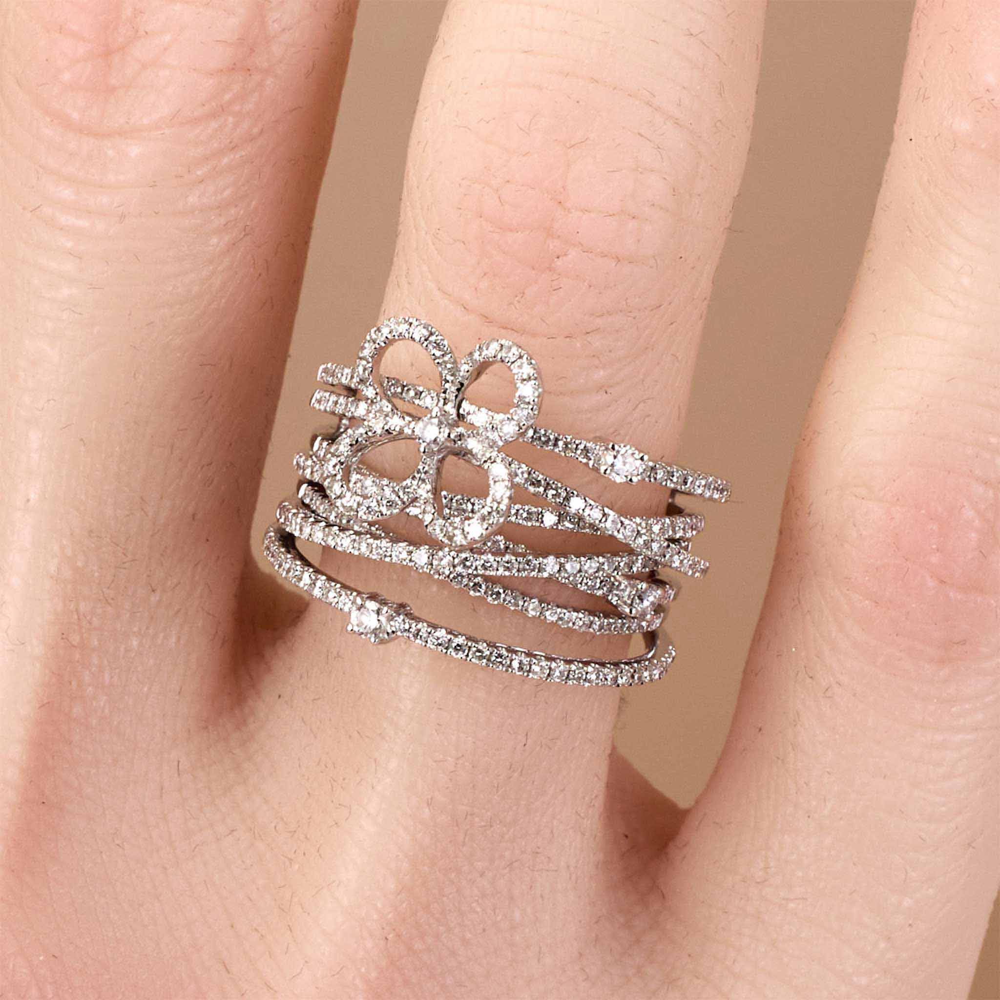 1.16ct Natural Diamond Wide Openwork Bow Ring in 18K Gold - JewelryAndStore