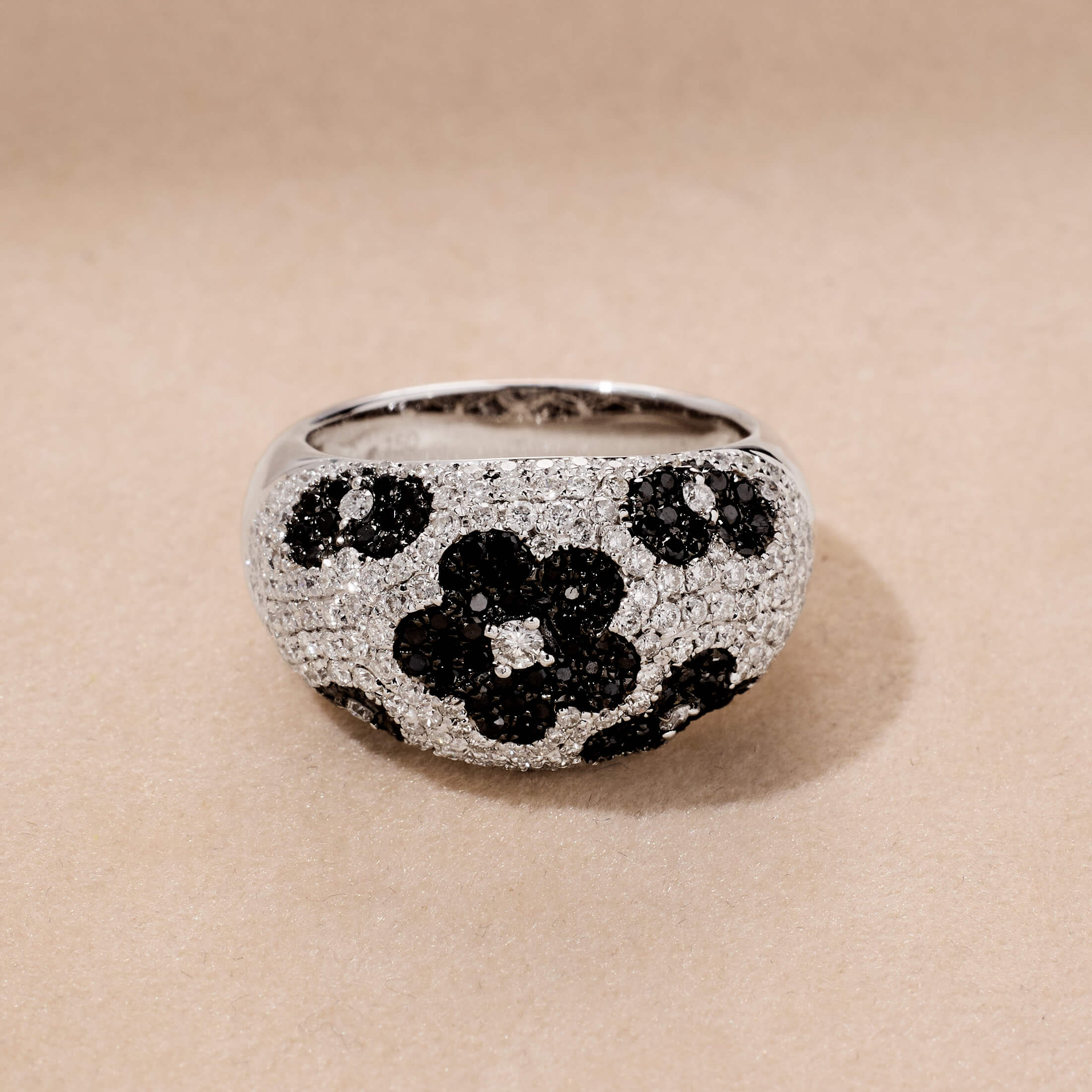 18K Gold Statement Ring with White and Black Diamonds - Jewelry And Store