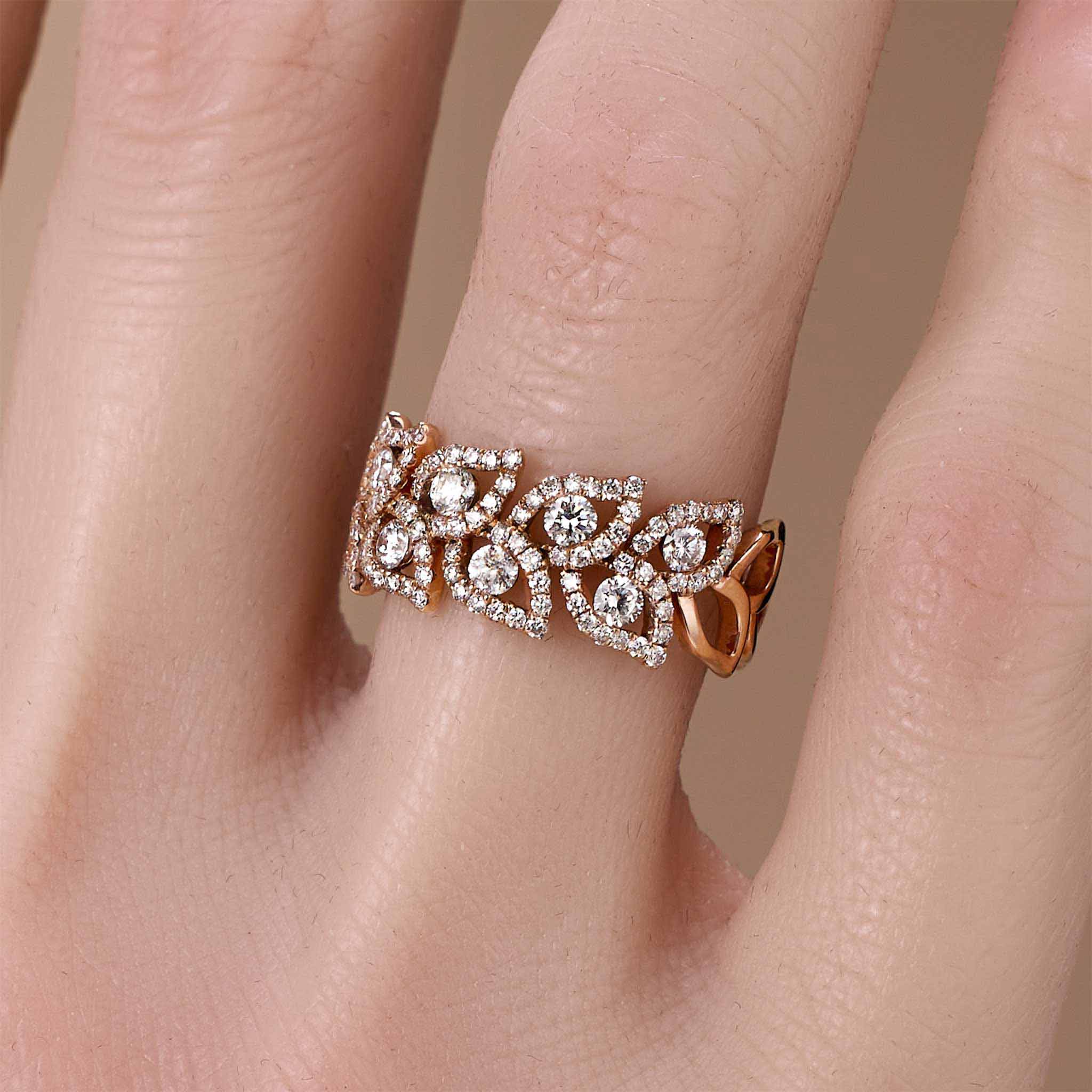 1.16ct Natural Diamond Openwork Leaf Pattern Ring 14K Gold - JewelryandStore
