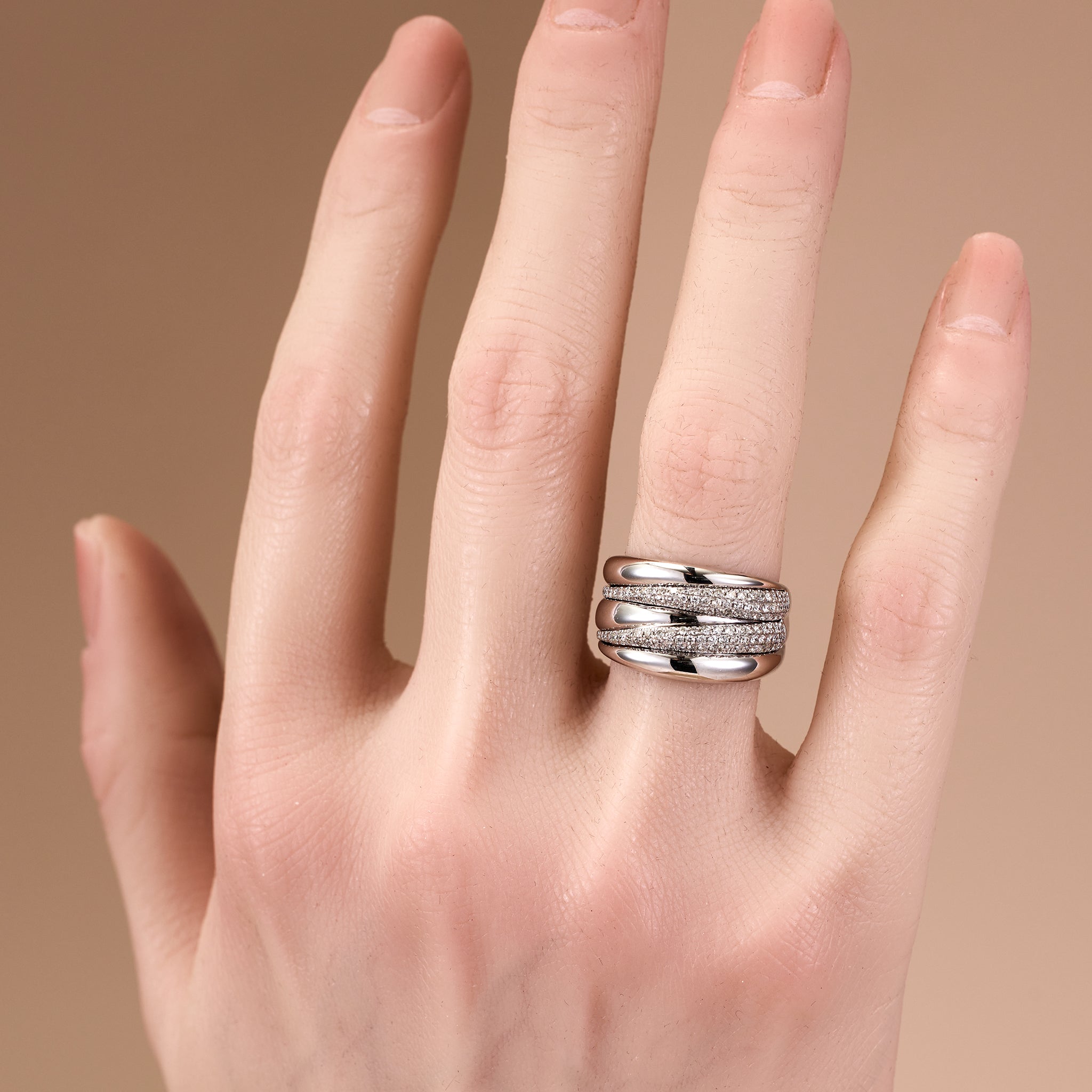 14K White Gold Multi - Band Diamond Ring - Jewelry And Store