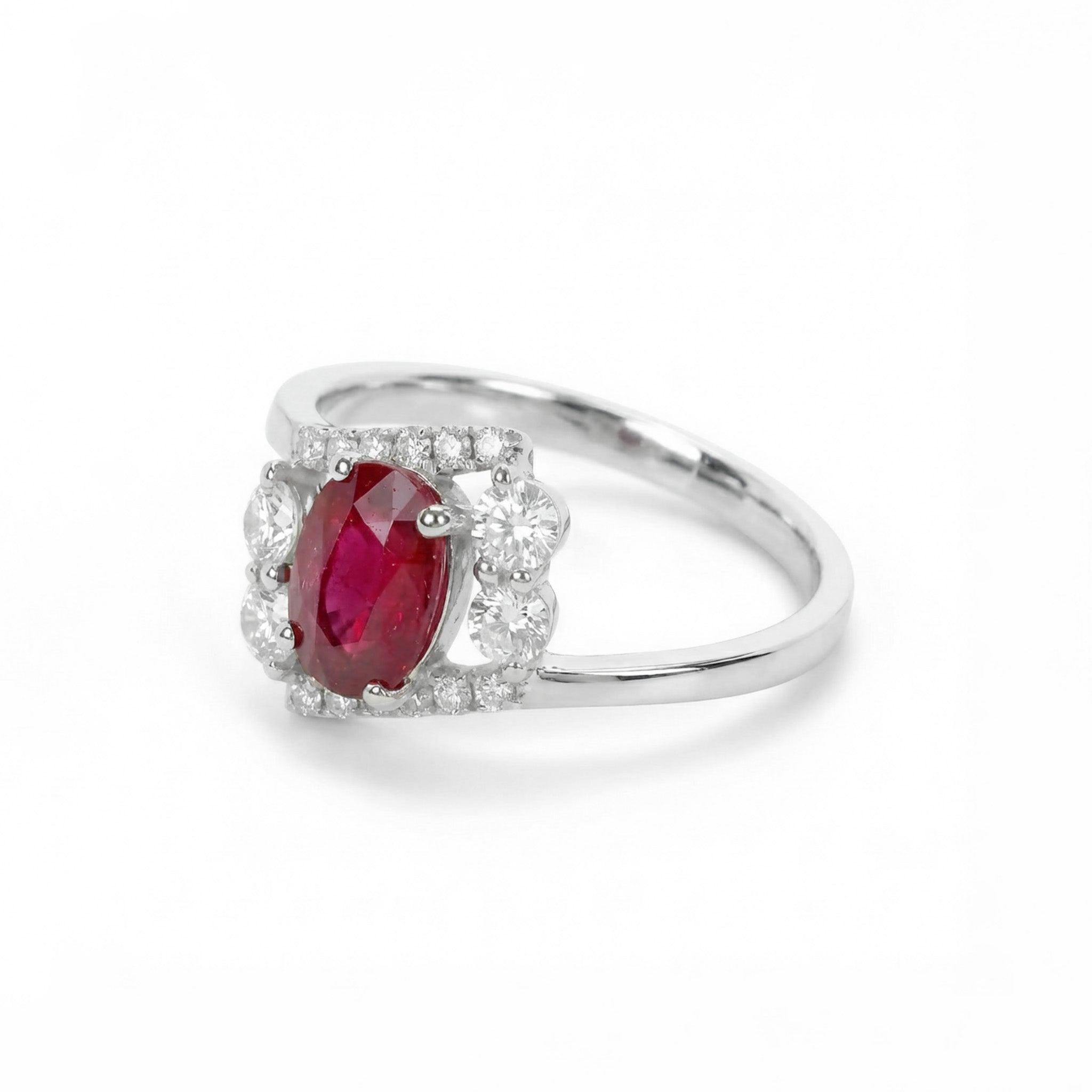 1.00ct Natural Ruby and Diamond Geometric Bypass Ring in 18K White Gold - JewelryAndStore