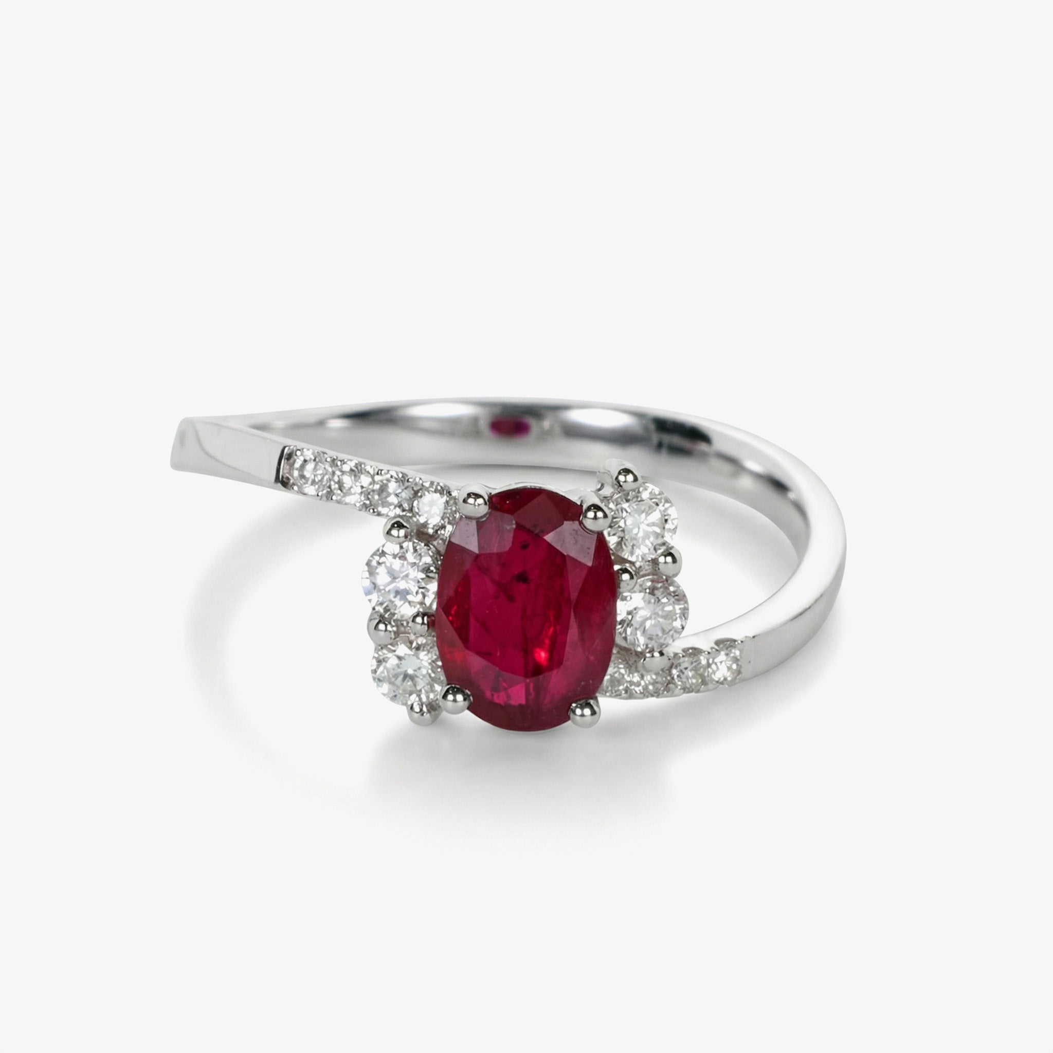 0.78ct Natural Ruby and Diamond Bypass Swirl Ring in 18K White Gold - JewelryAndStore