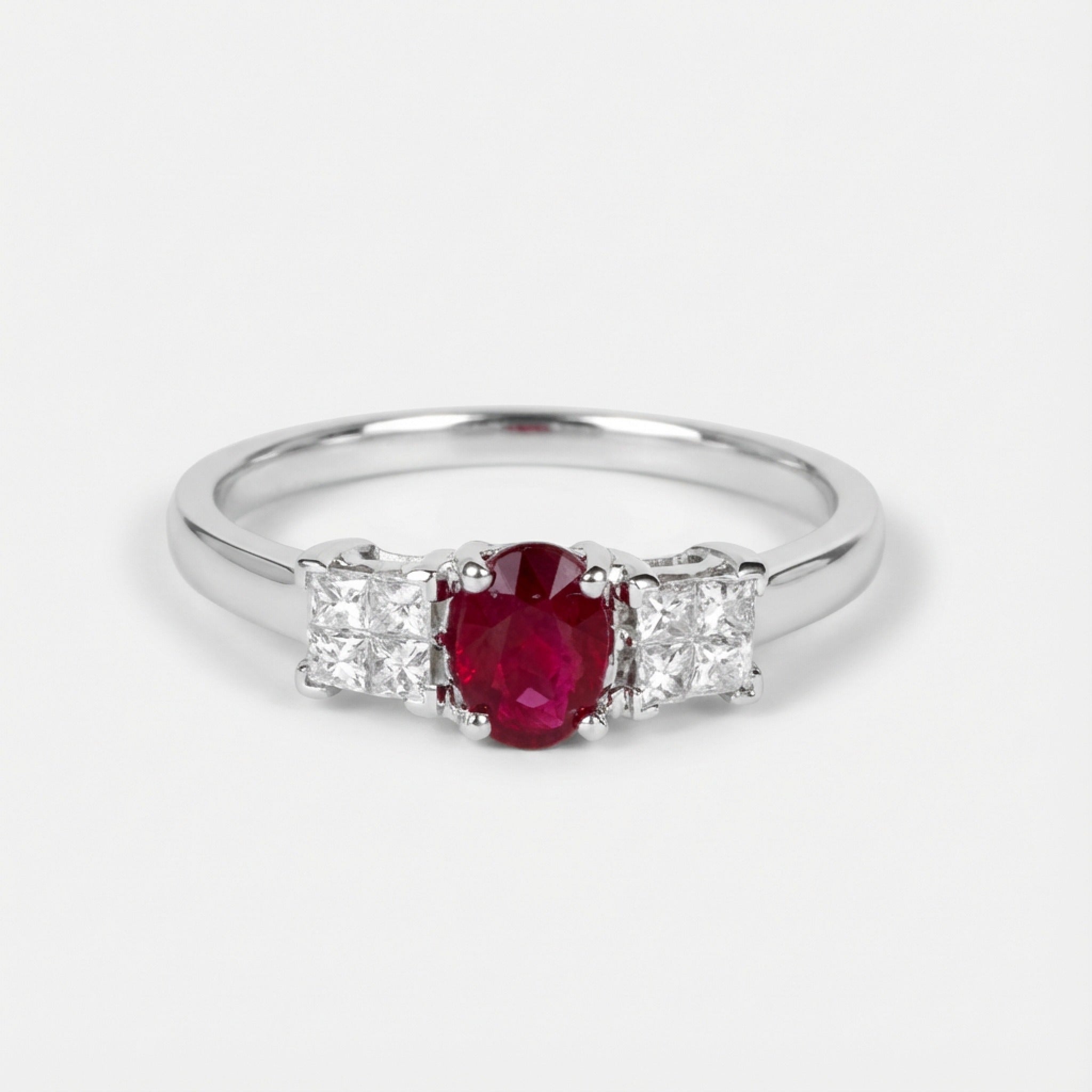 0.62ct Natural Ruby and Princess Cut Diamond Ring in 18K White Gold - JewelryAndStore