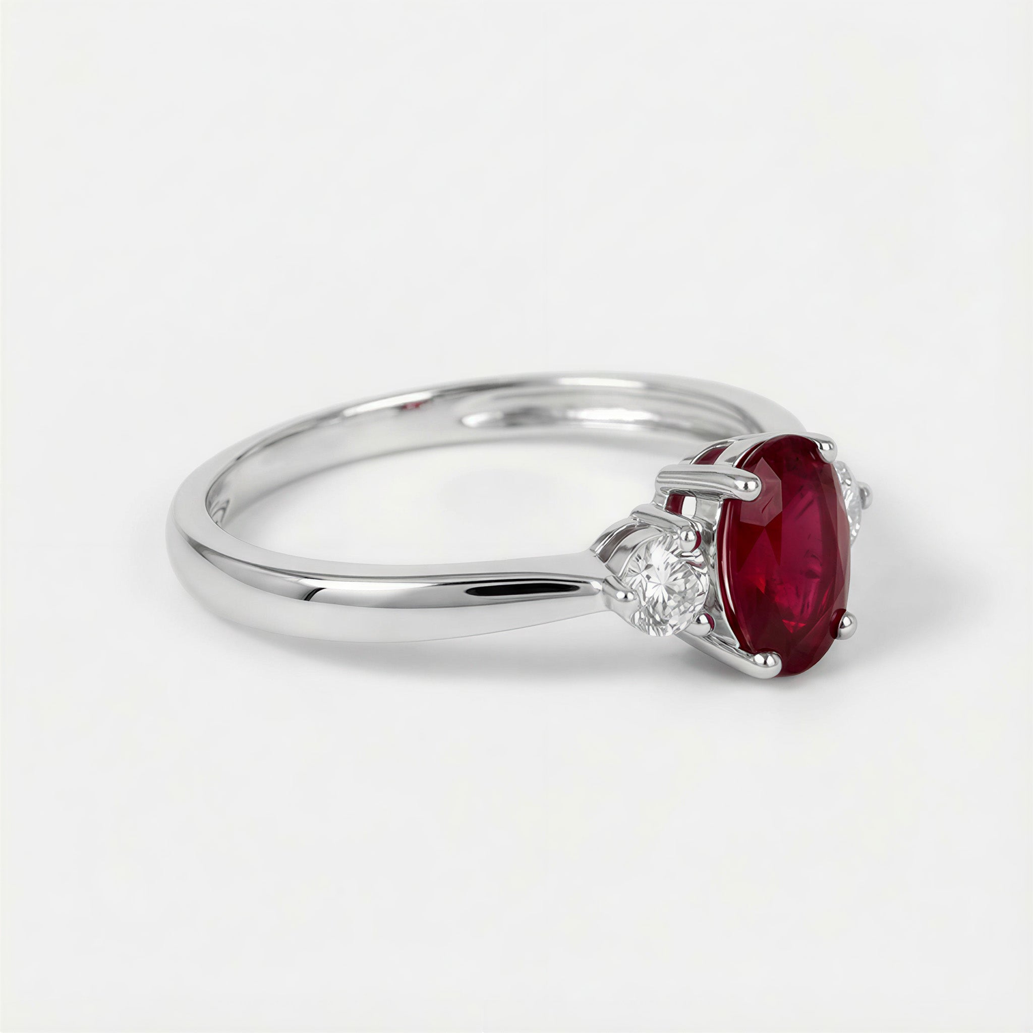 1.00ct Natural Ruby and Diamond Three - Stone Solitaire Ring in 18K White Gold - JewelryAndStore
